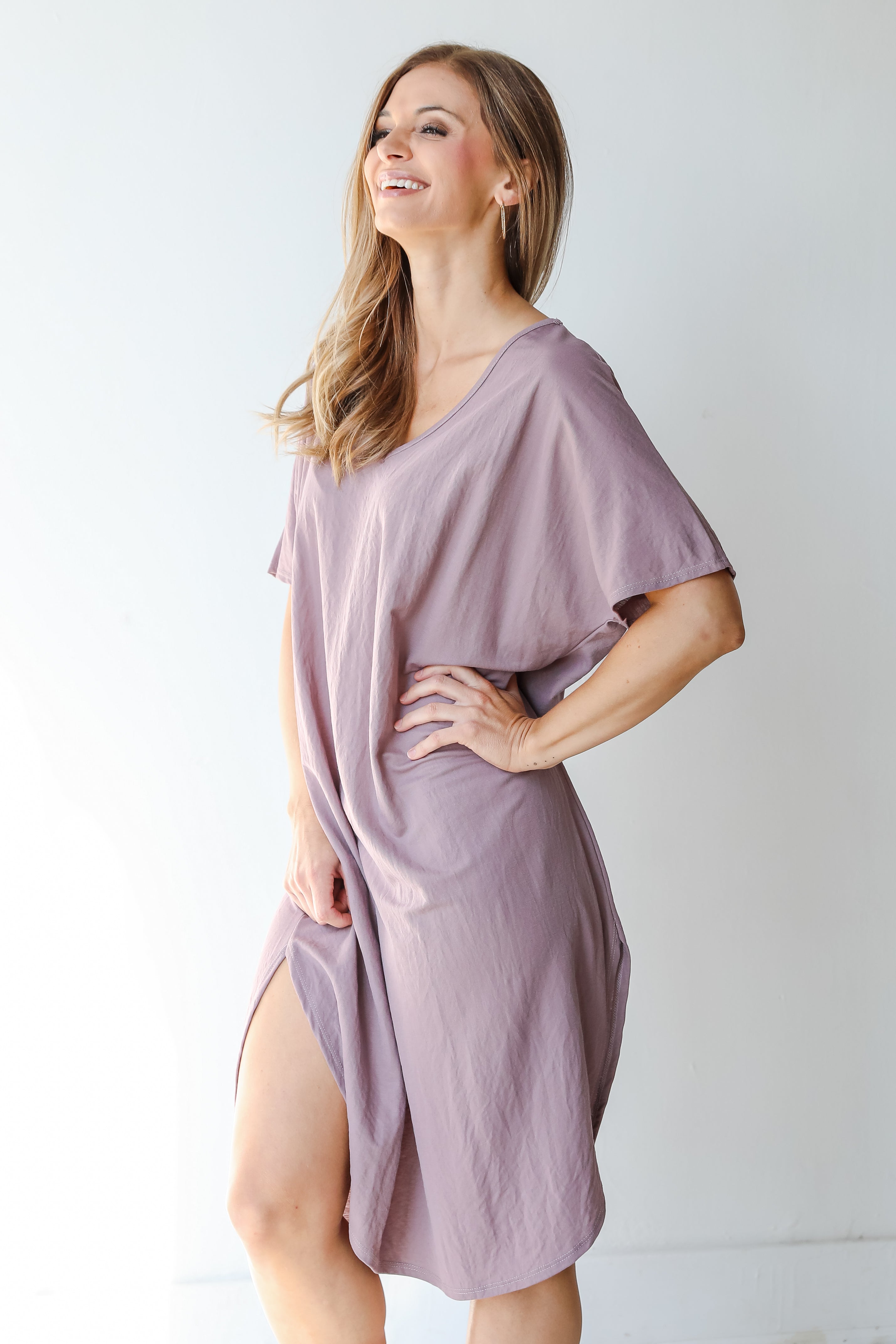V-Neck Midi Dress in lavender side view