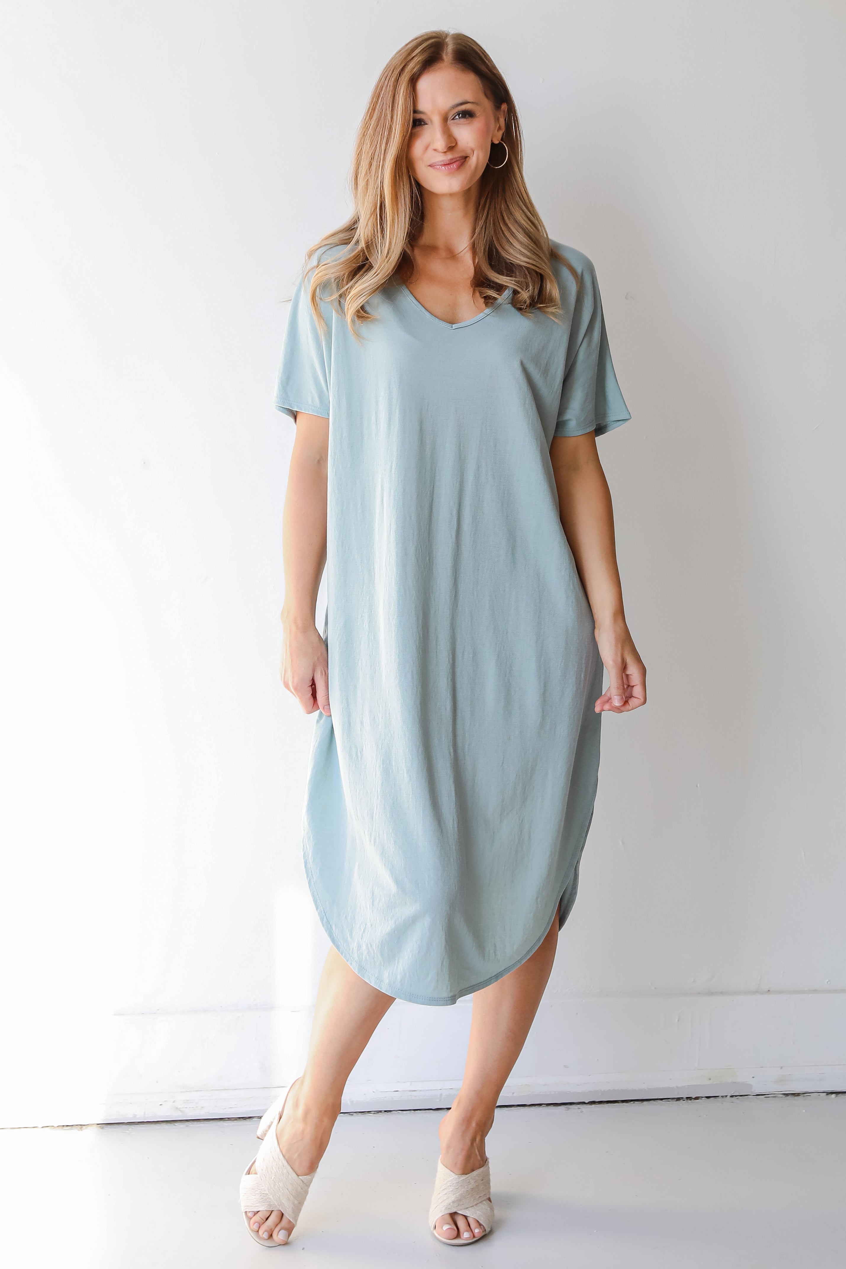 V-Neck Midi Dress in sage