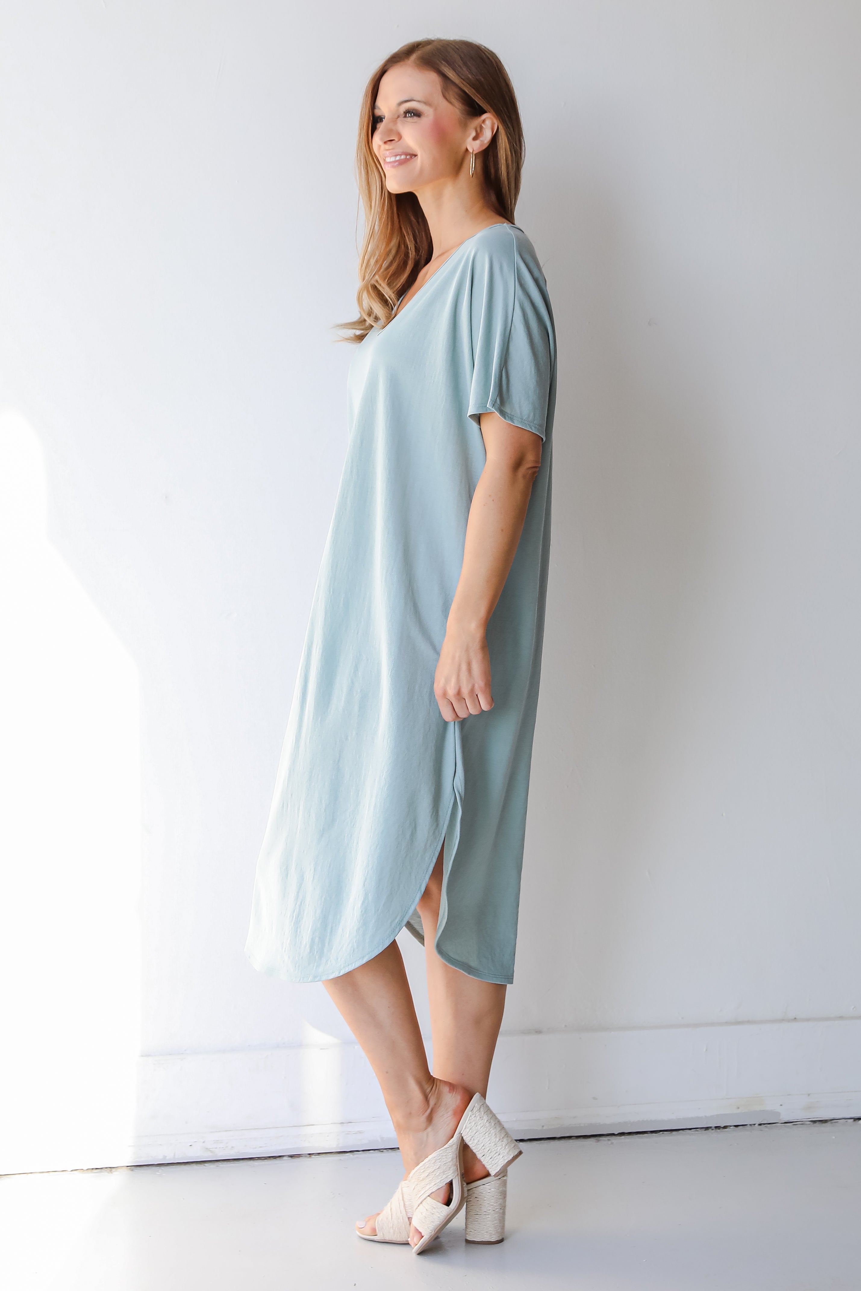 V-Neck Midi Dress in sage side view