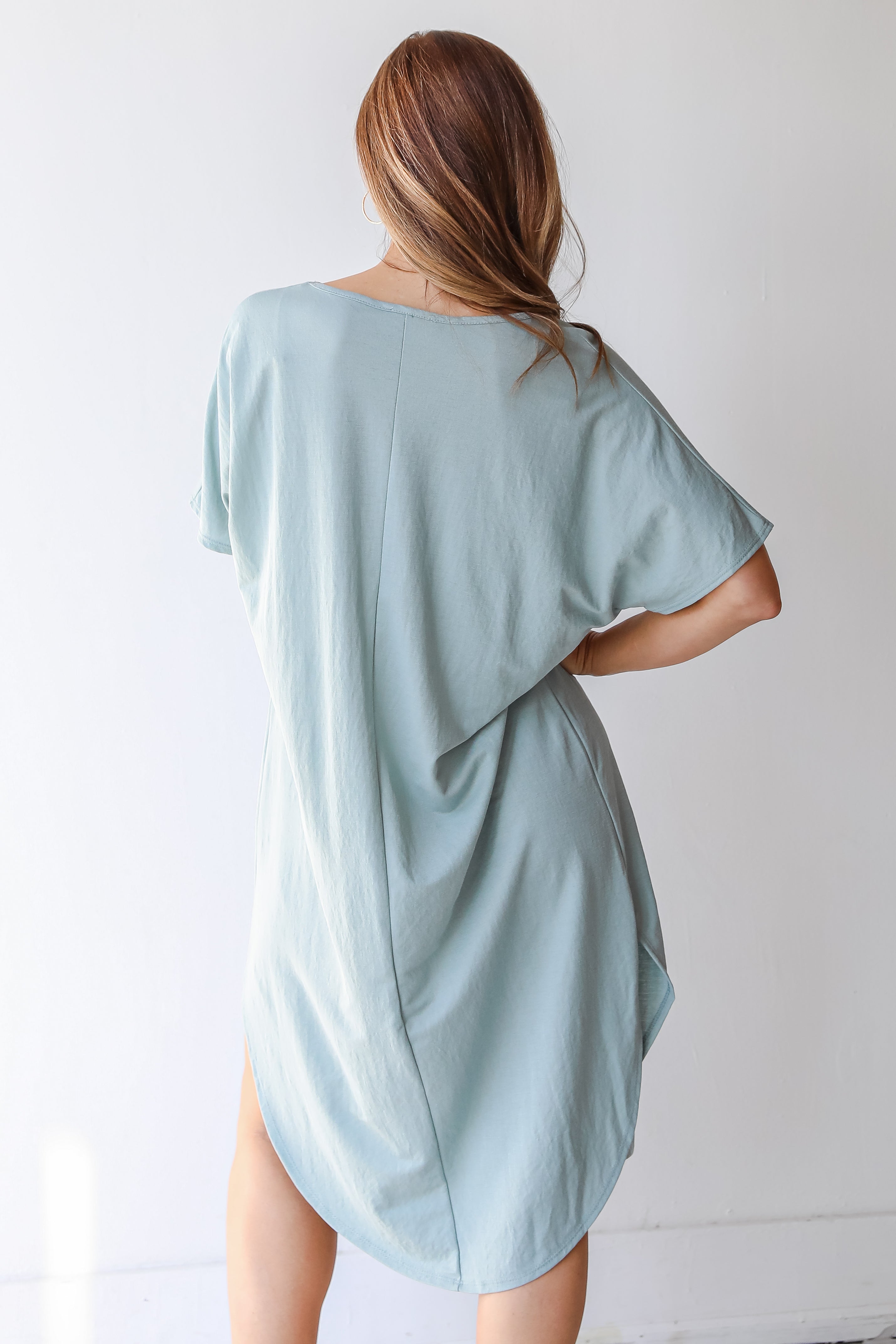 V-Neck Midi Dress in sage back view