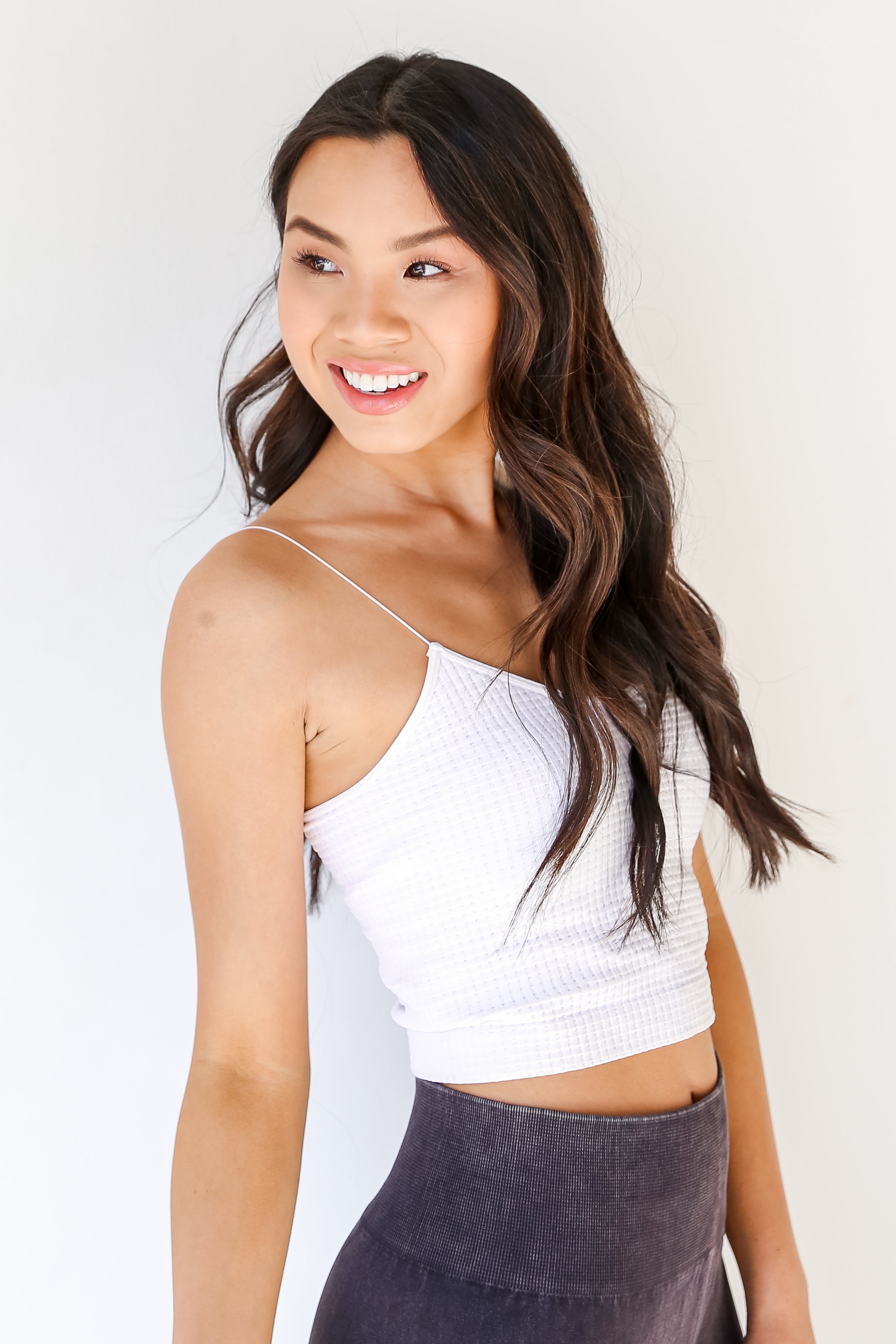 Skinny Strap Waffle Brami in white side view