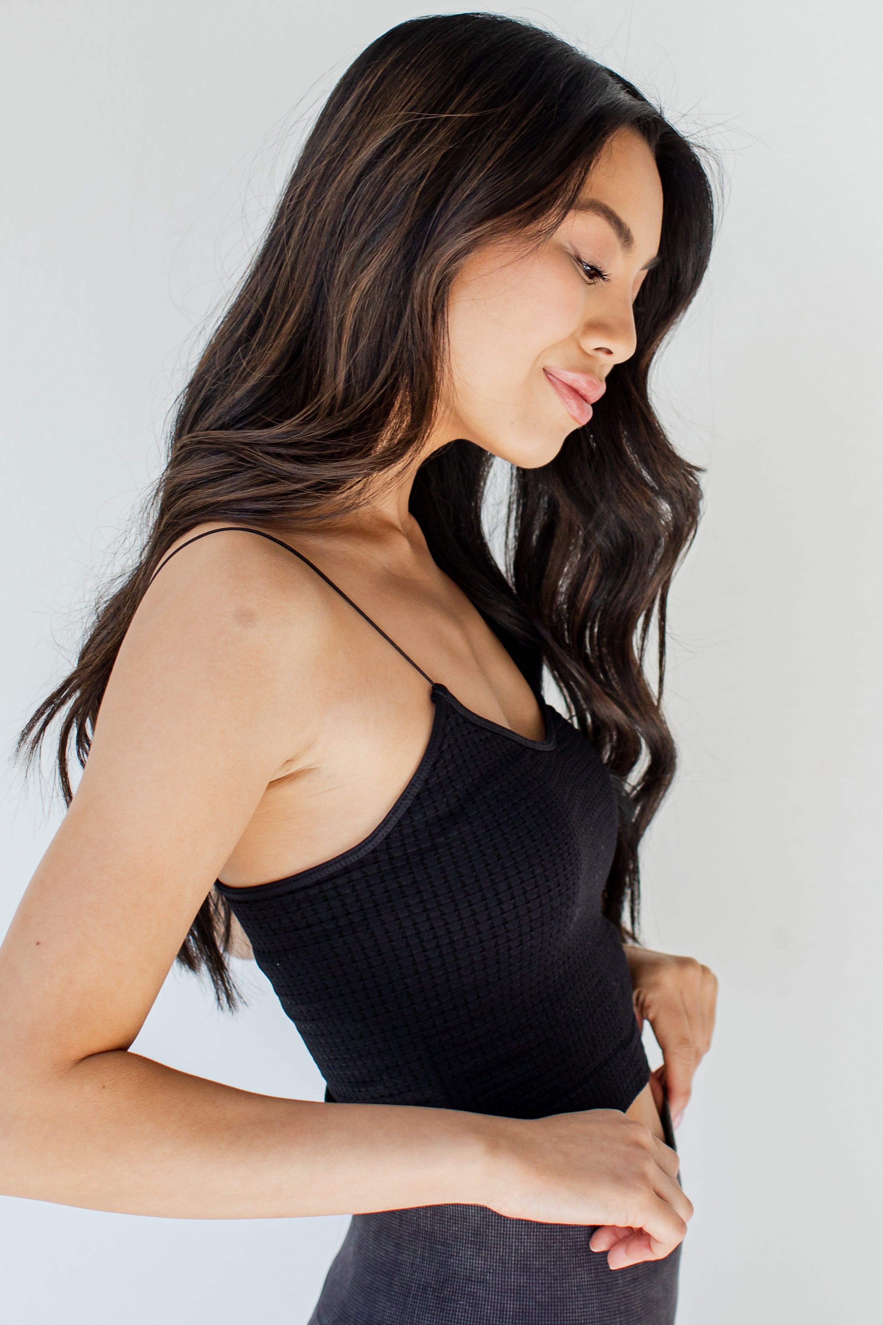 Skinny Strap Waffle Brami in black side view