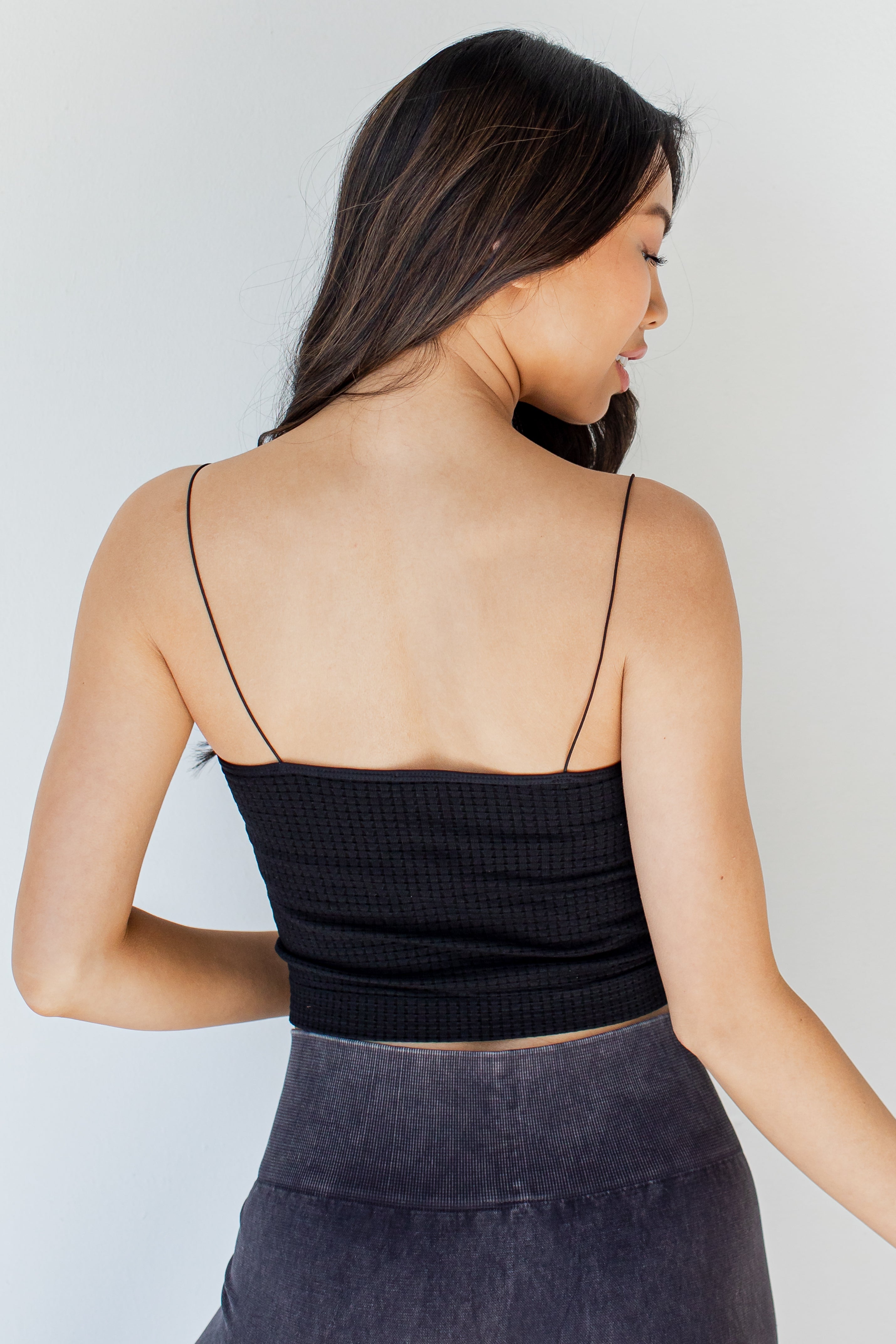 Skinny Strap Waffle Brami in black back view
