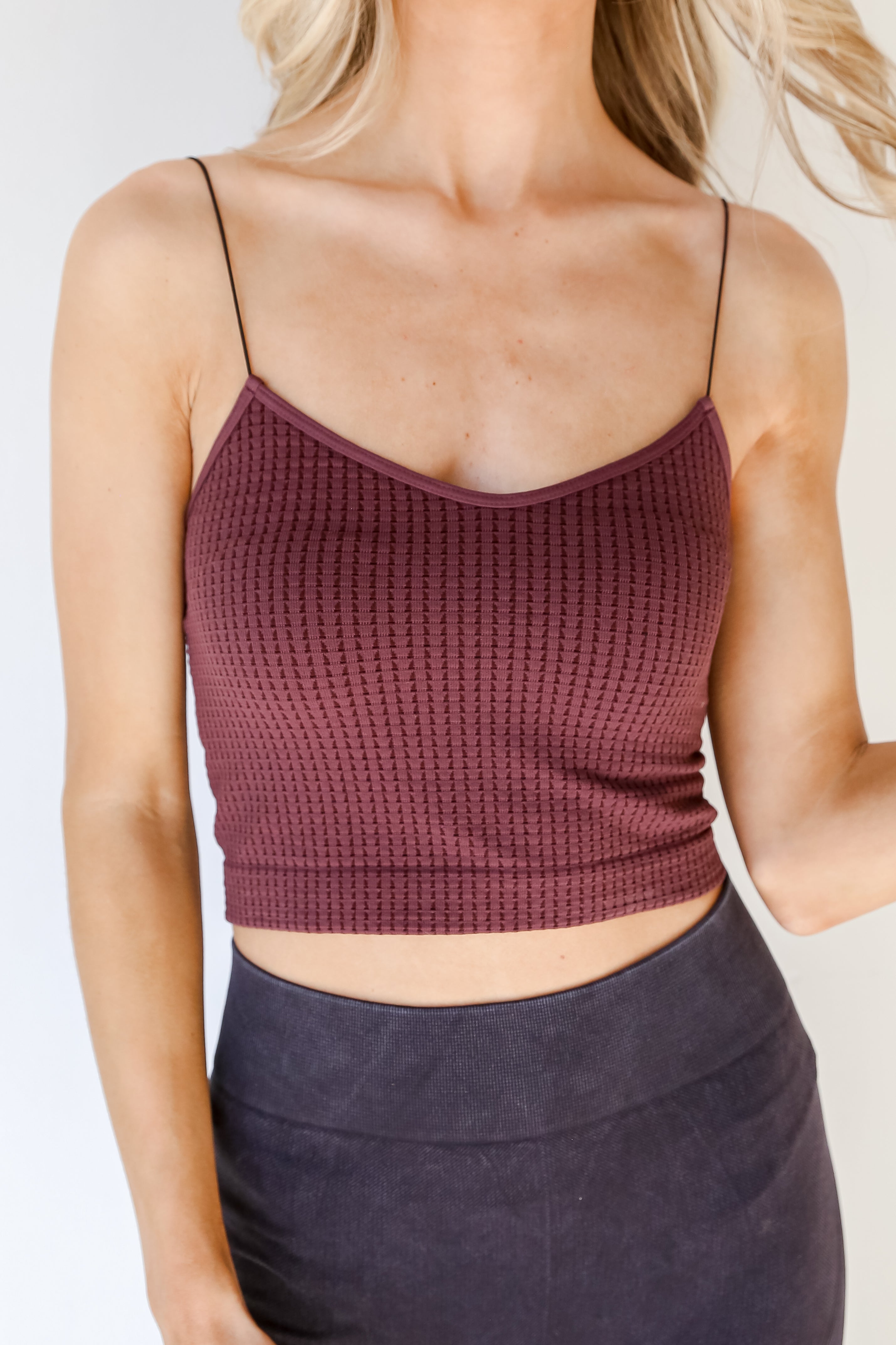 Skinny Strap Waffle Brami in wine