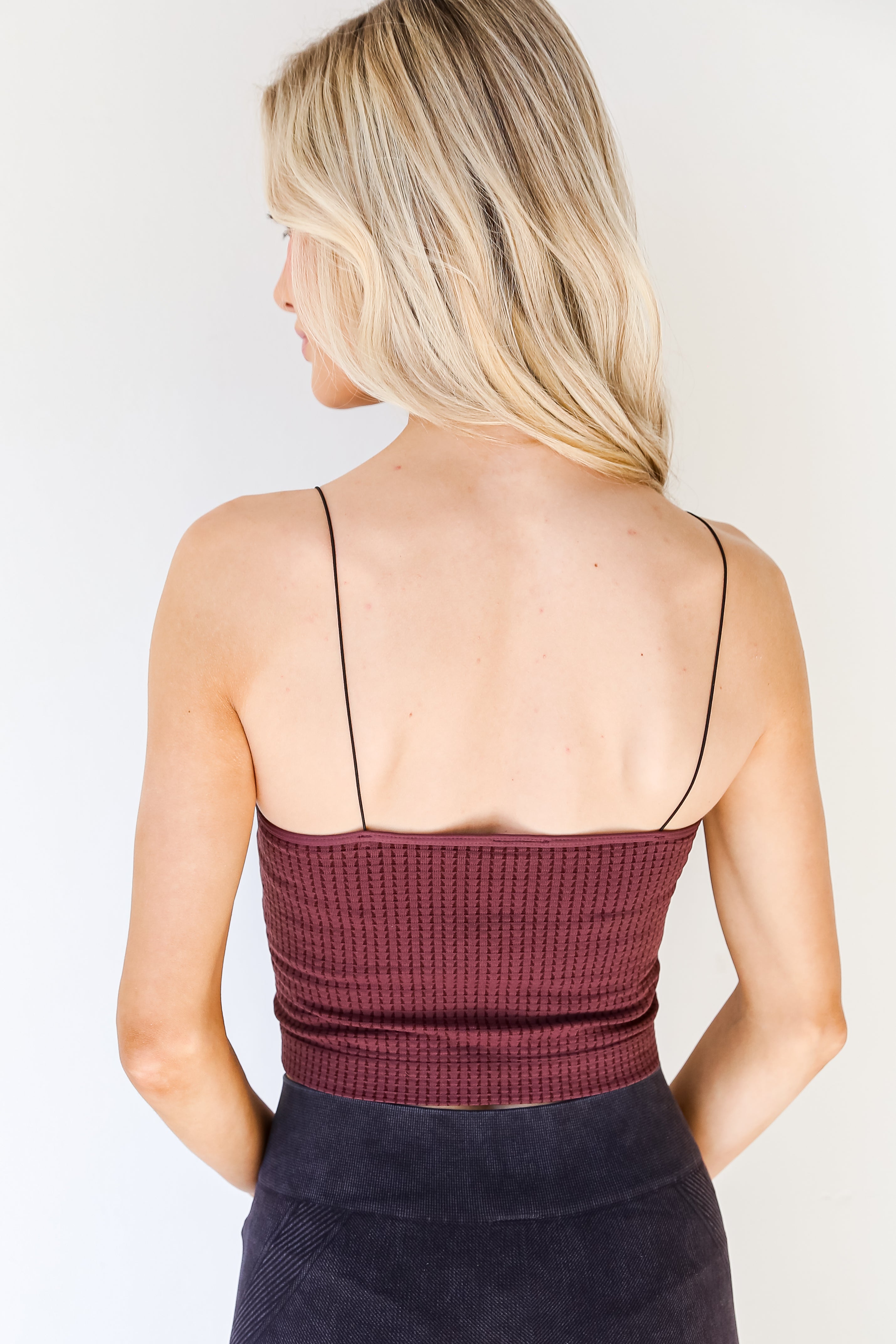 Skinny Strap Waffle Brami in wine back view