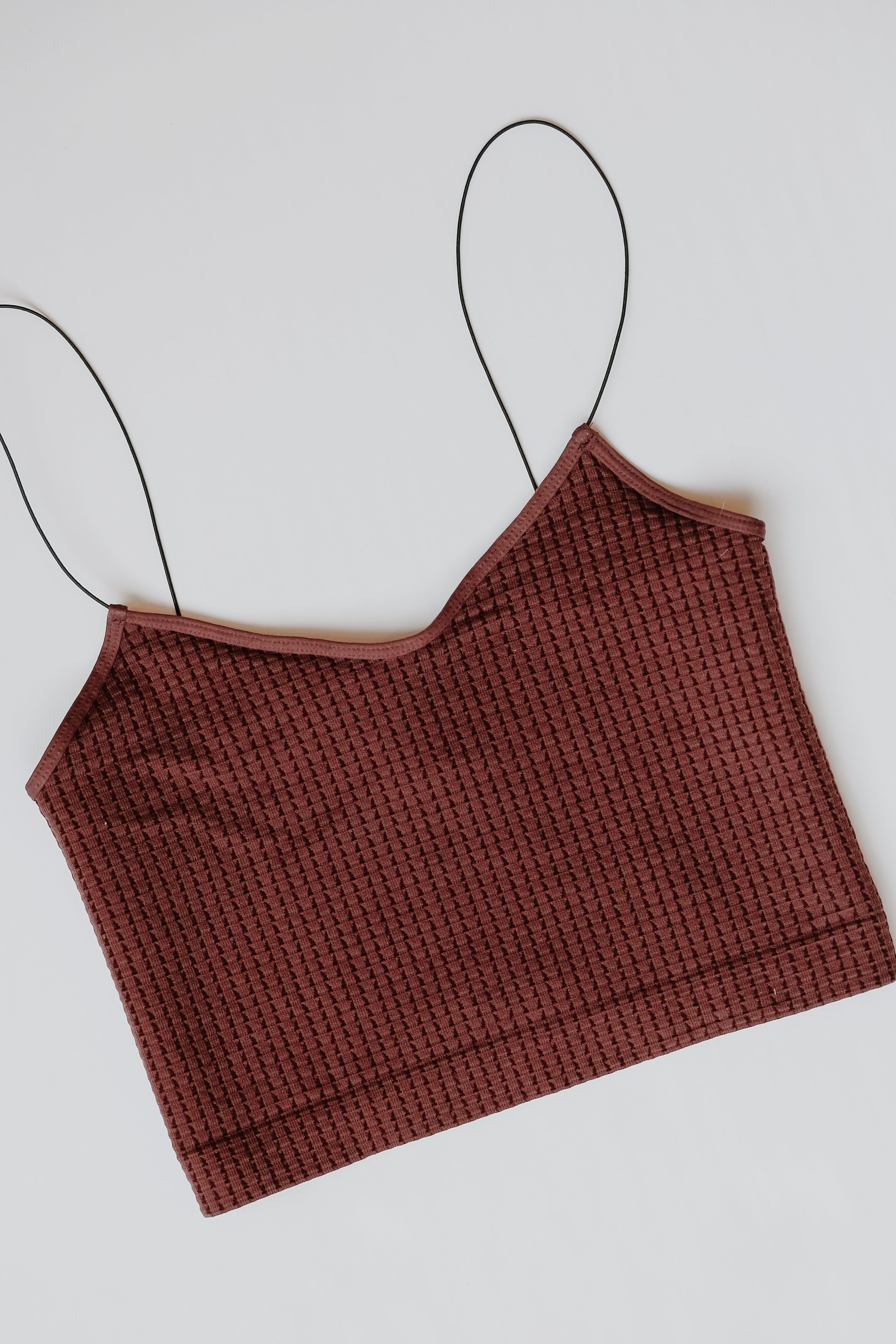 Skinny Strap Waffle Brami in wine flat lay