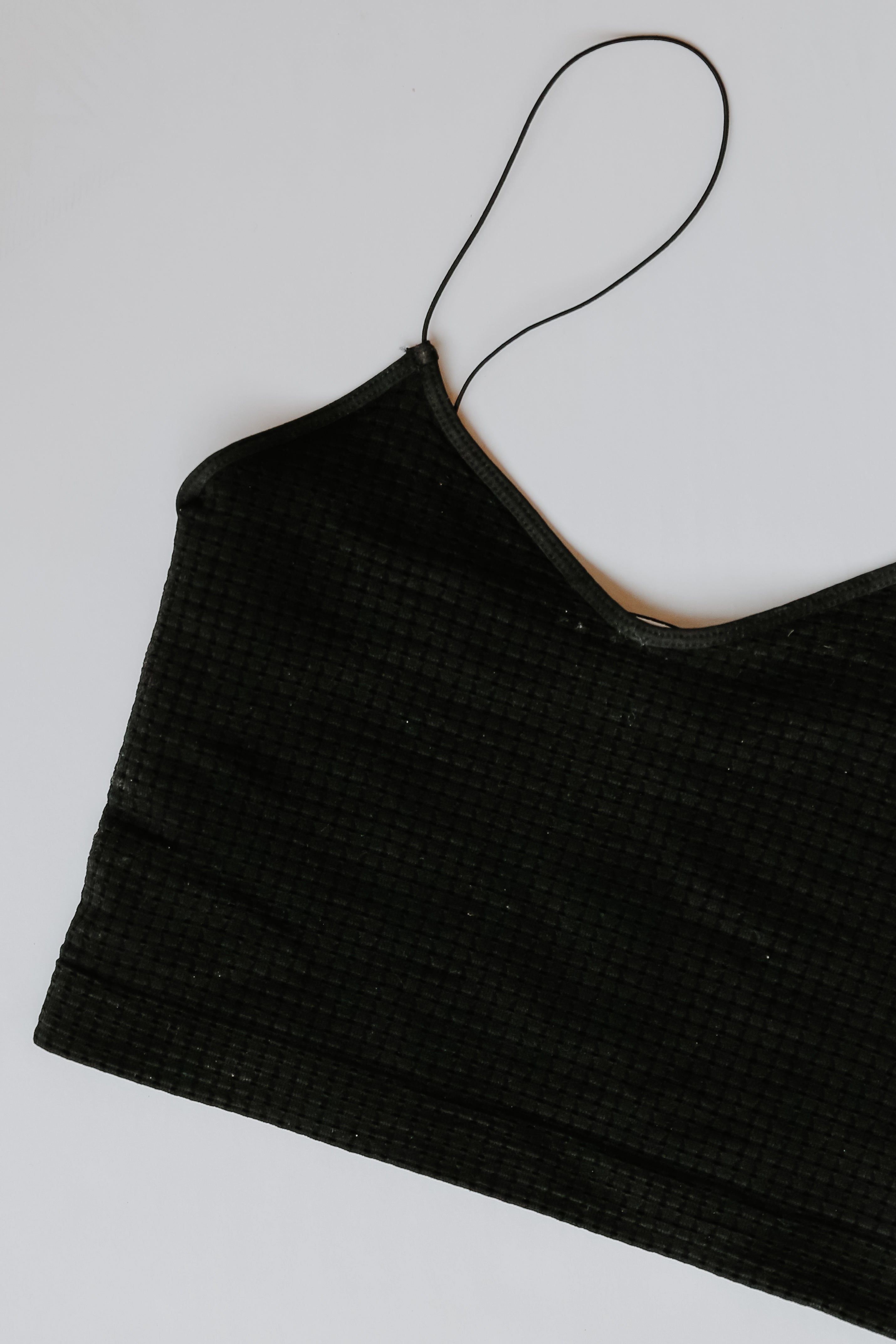 Skinny Strap Waffle Brami in black black lay