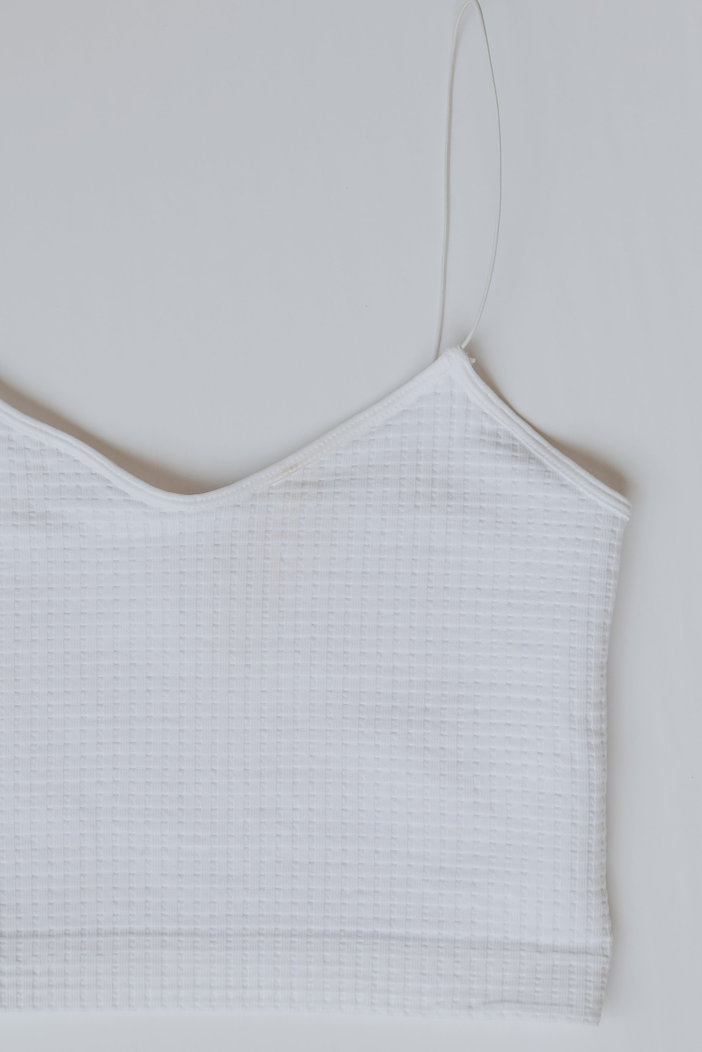 Skinny Strap Waffle Brami in white flat lay