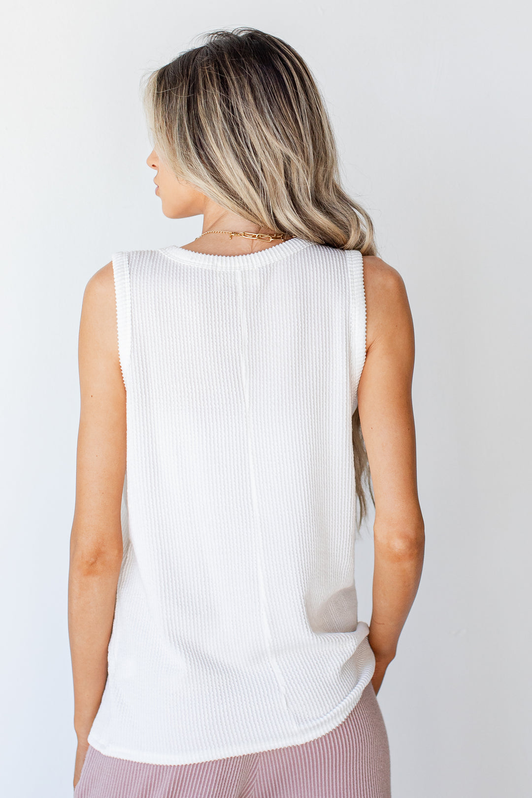 Corded Round Neck Tank back view