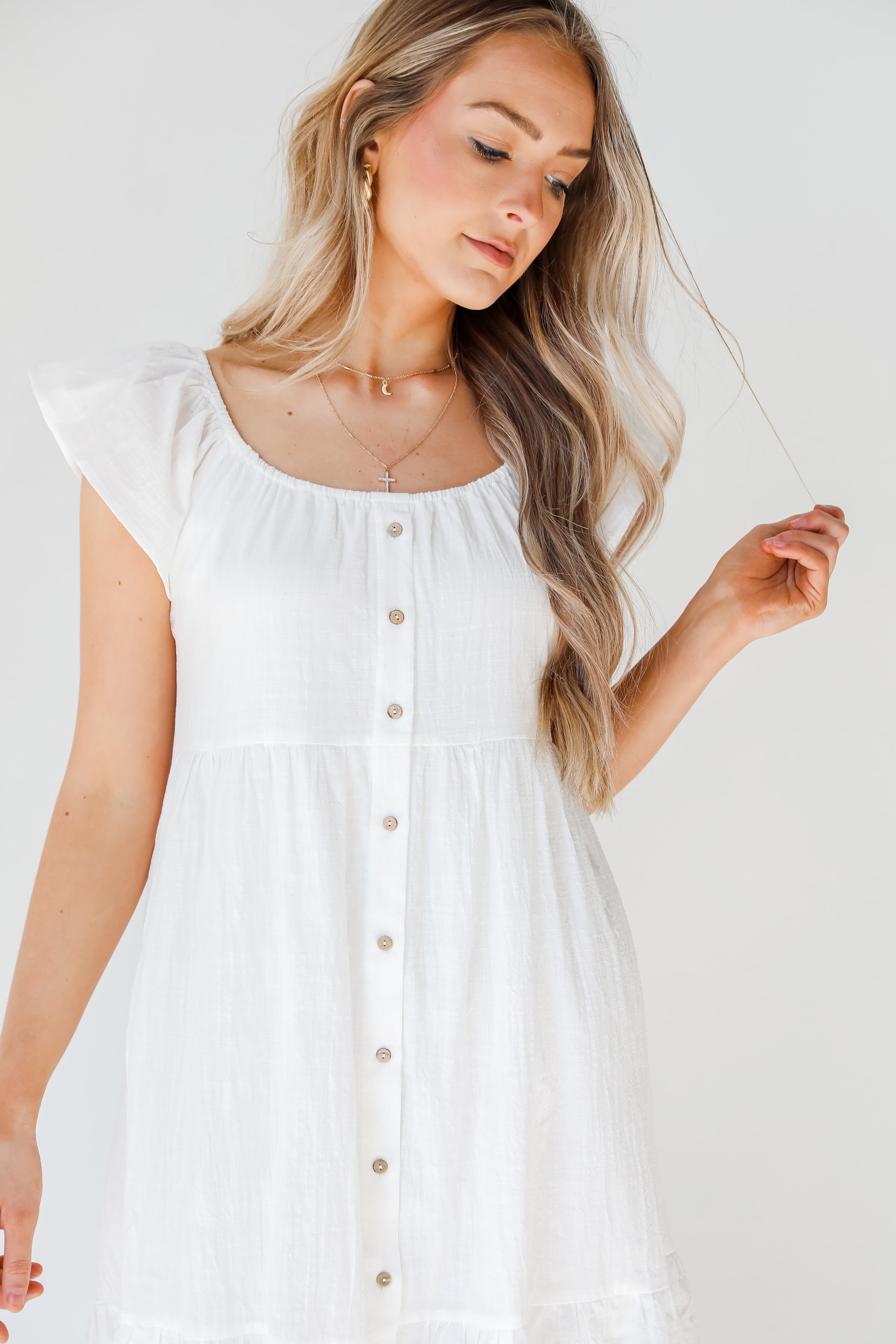 white Linen Midi Dress