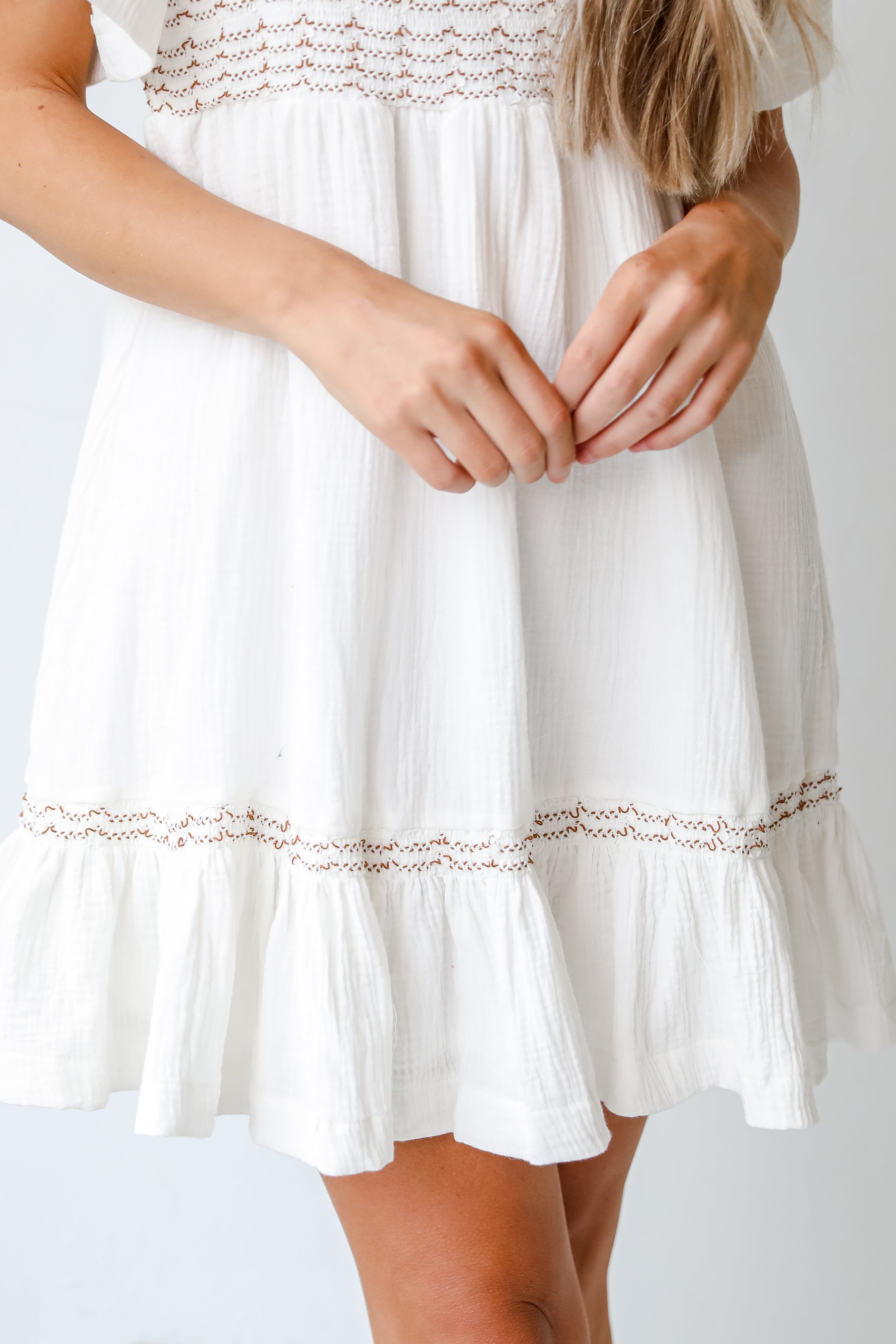 Smocked Mini Dress close up