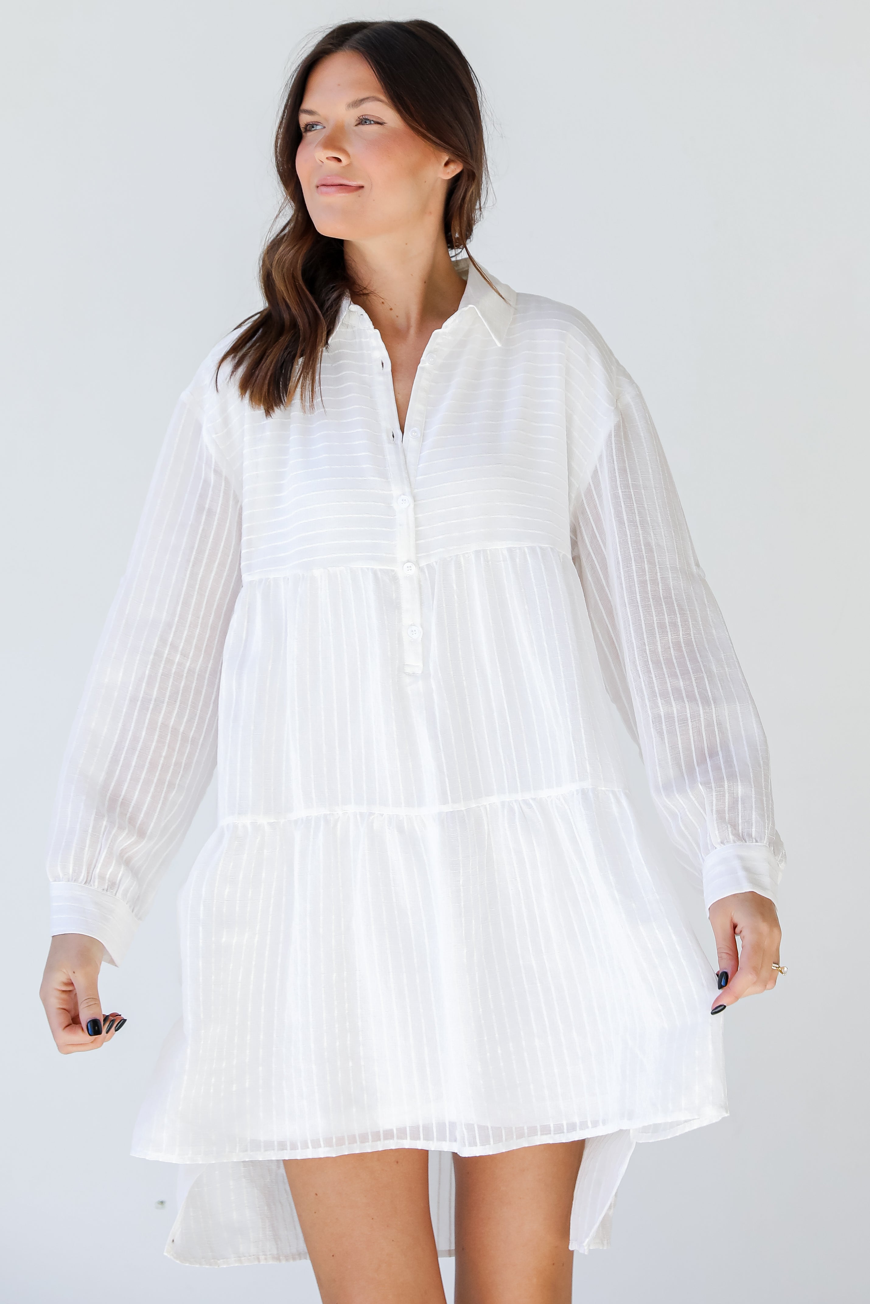 model wearing a Tiered Mini Dress