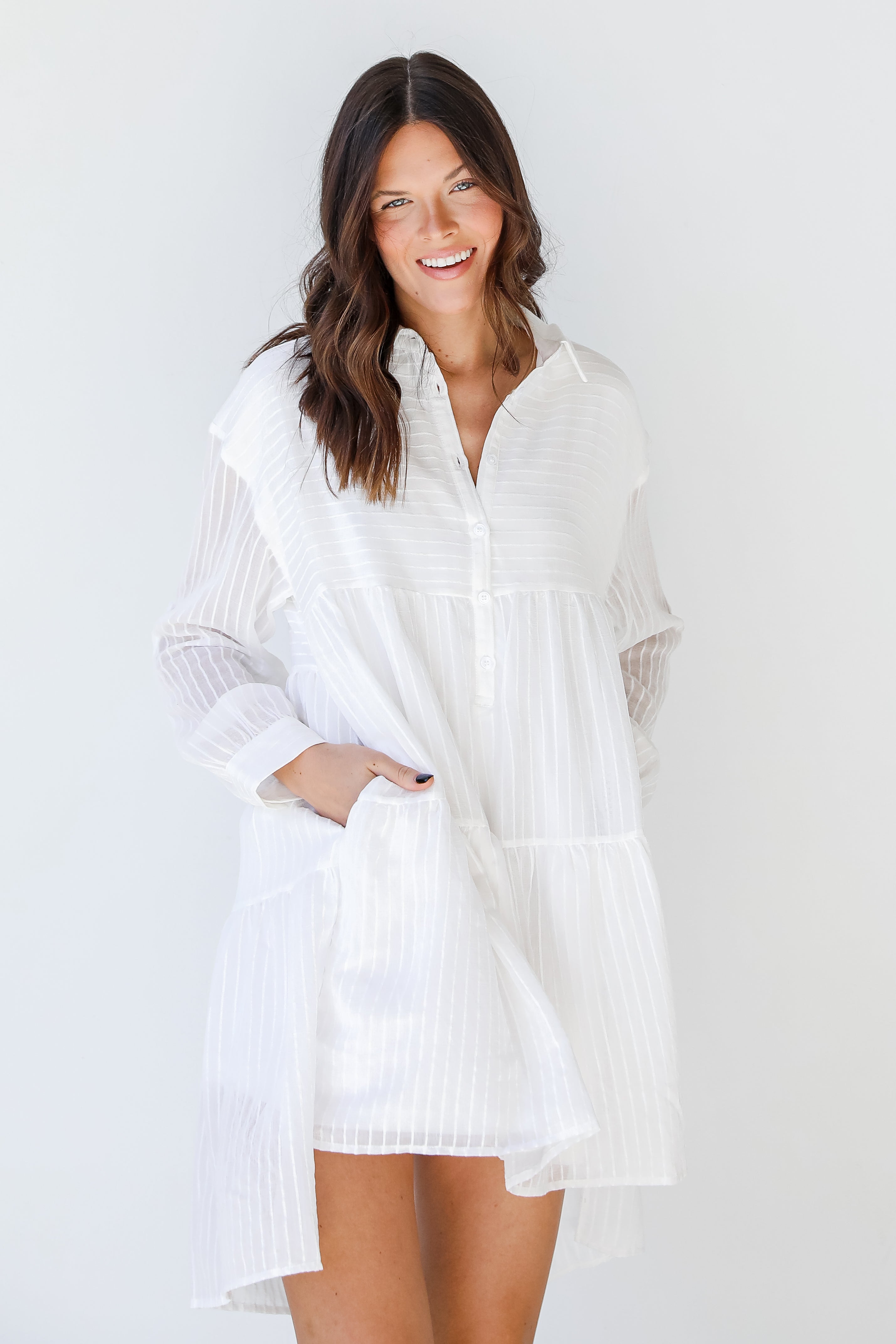 Tiered Mini Dress on model