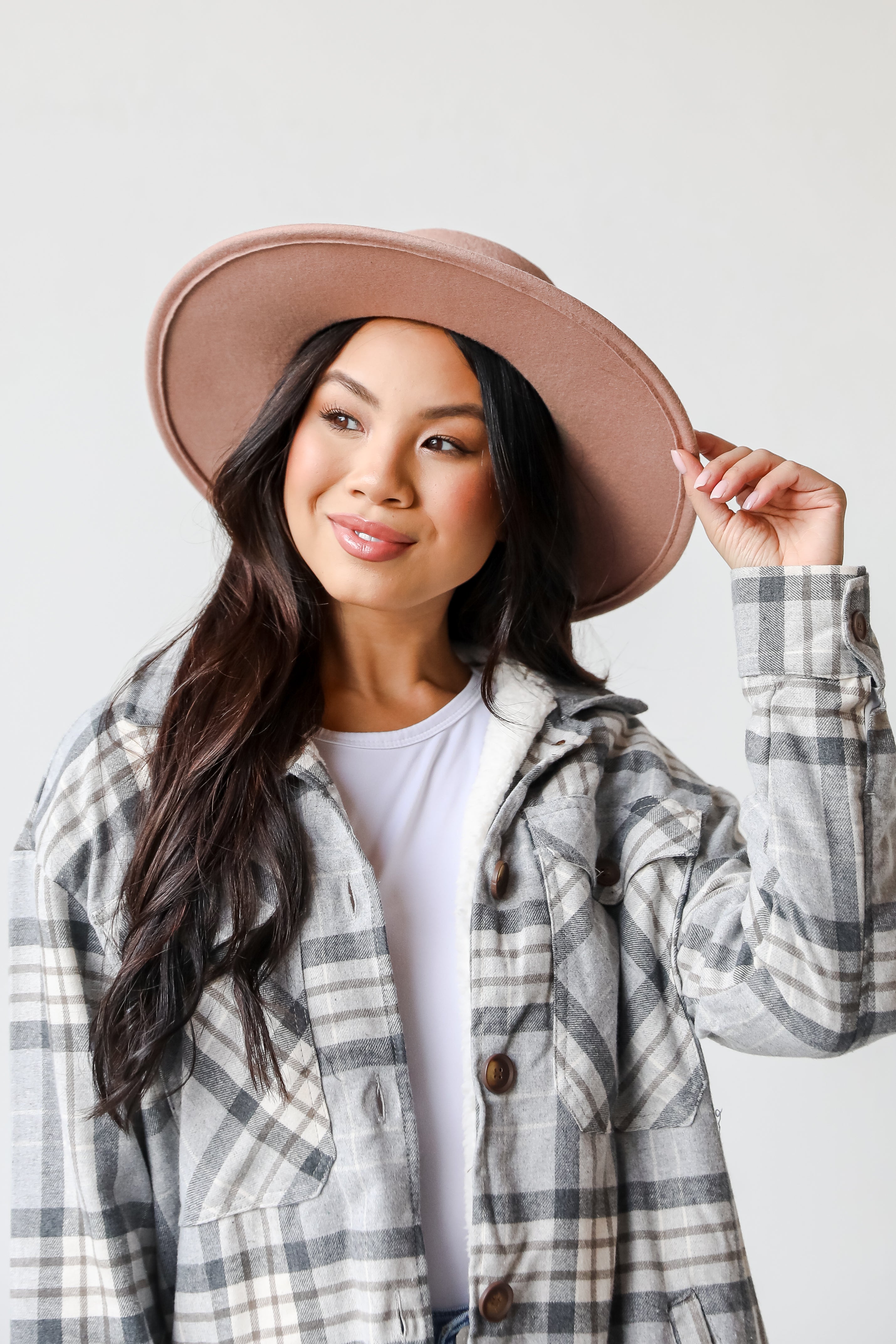 mauve Wide Brim Hat front view