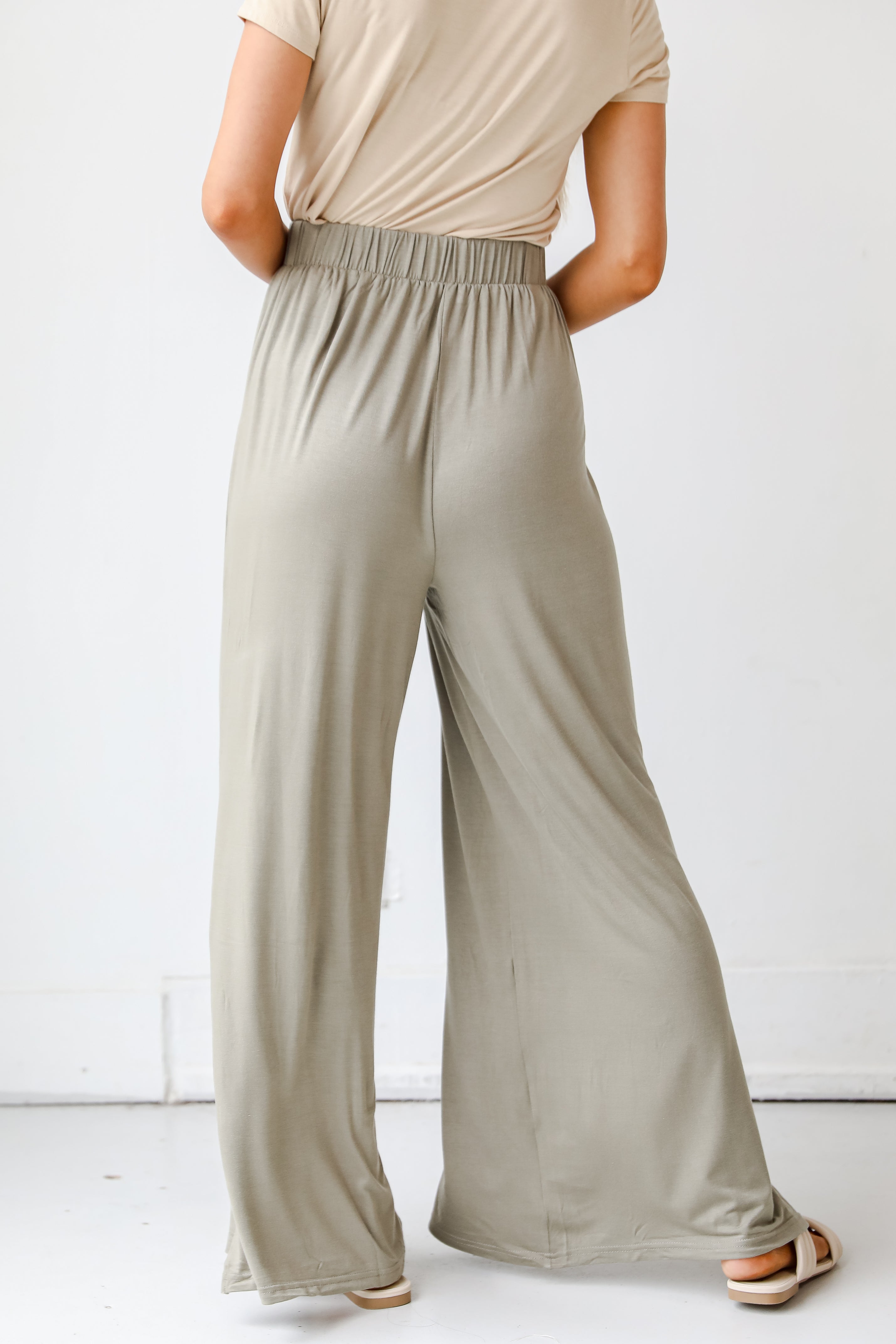 green Wide Leg Pants back view