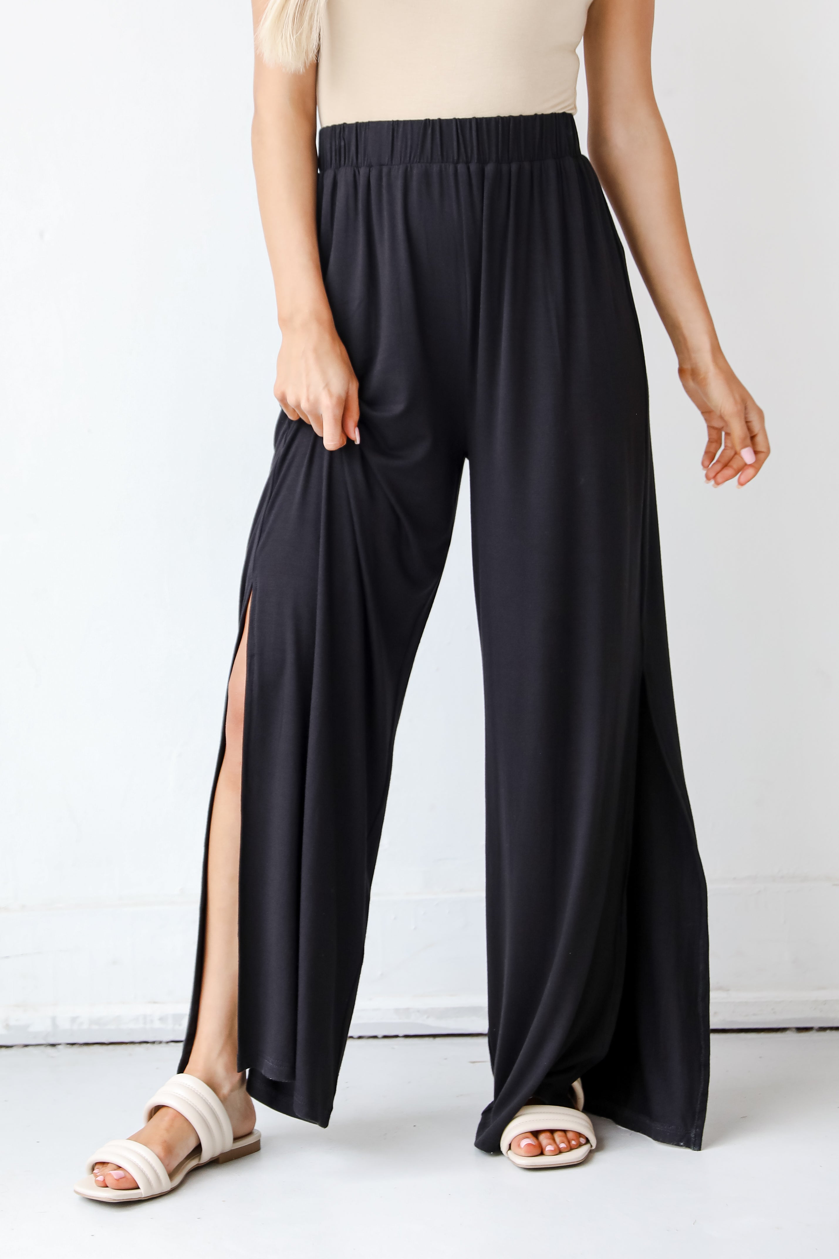 black Wide Leg Pants close up