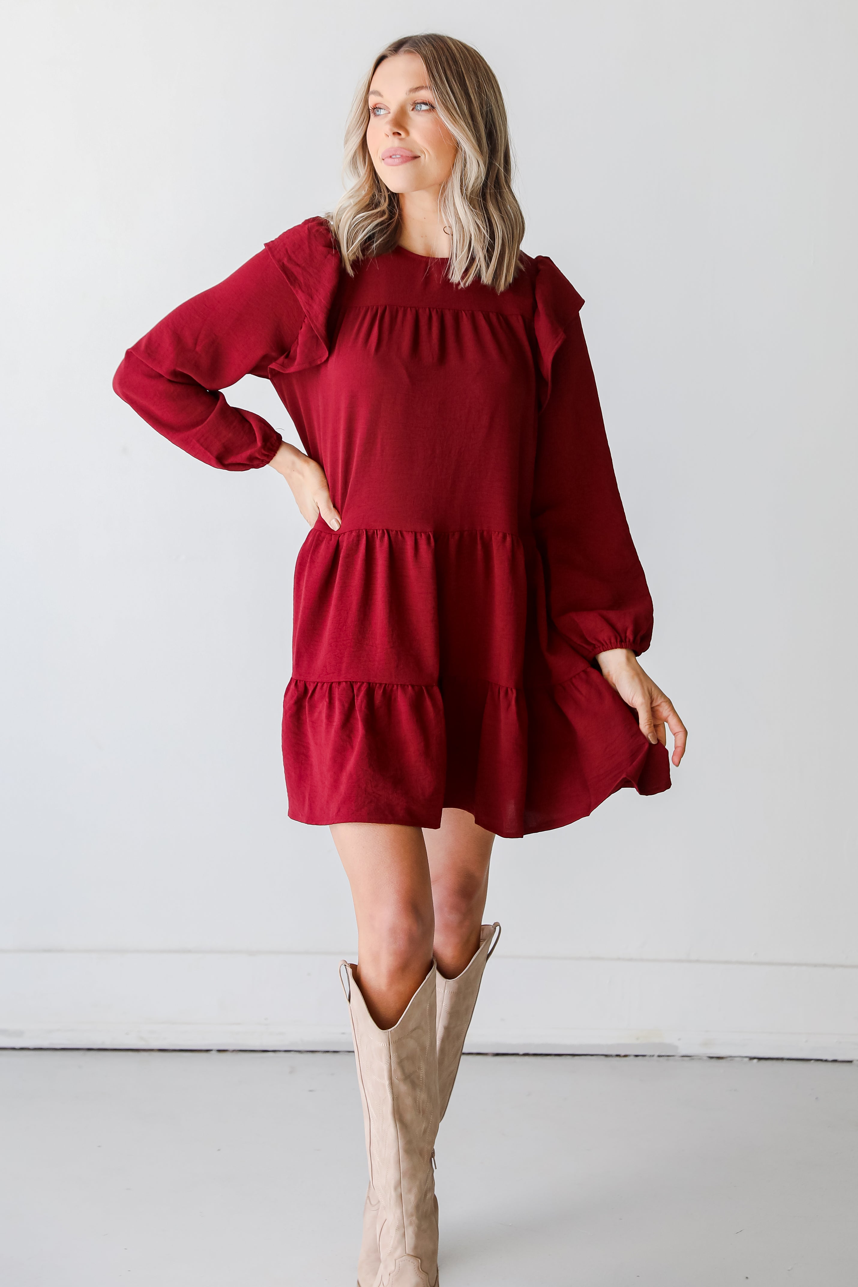 red Tiered Mini Dress front view