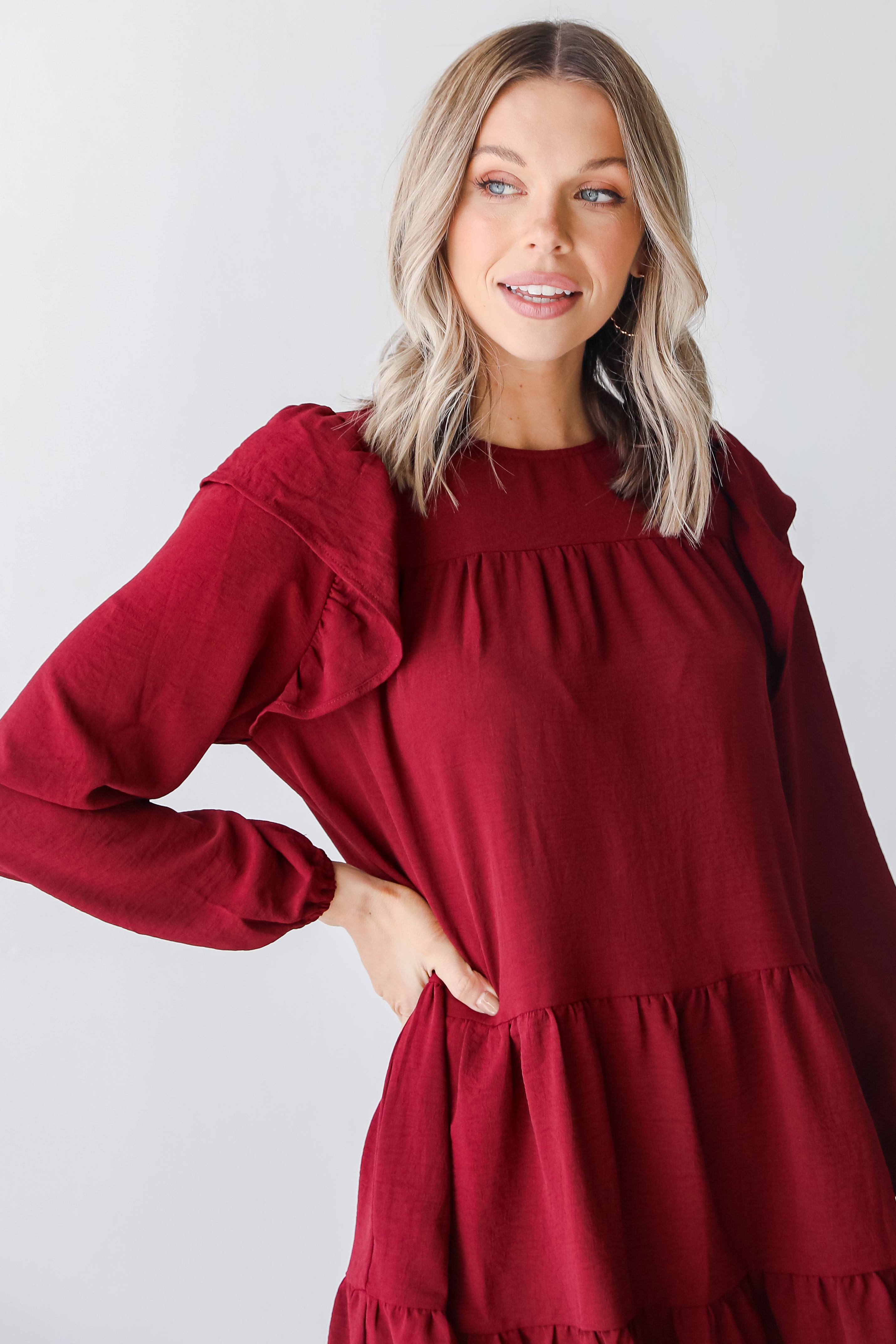 red Tiered Mini Dress close up