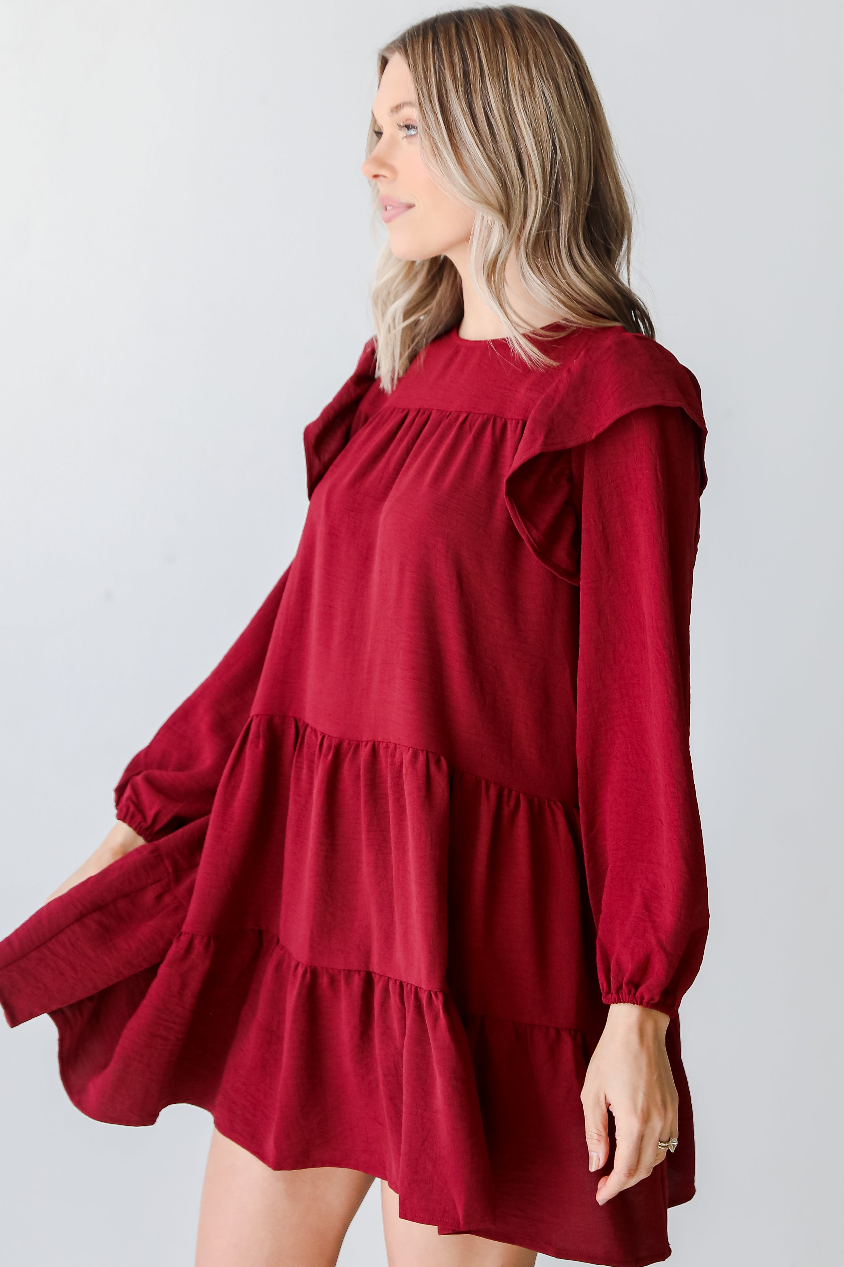 red Tiered Mini Dress side view