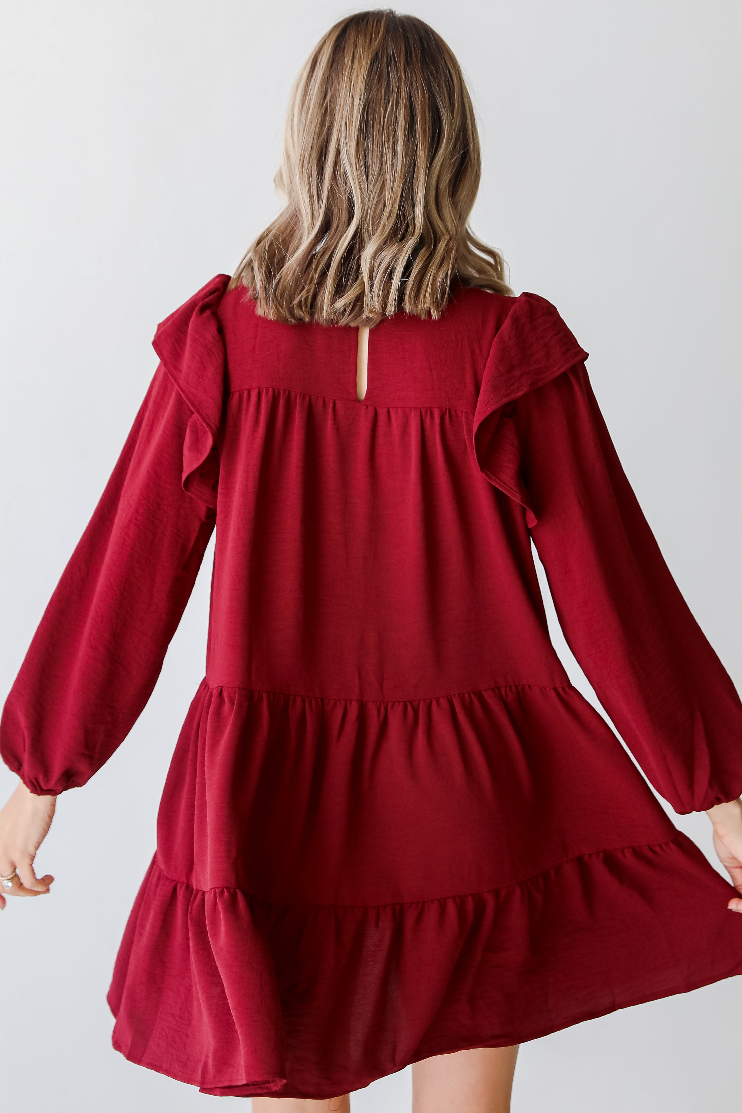 red Tiered Mini Dress back view