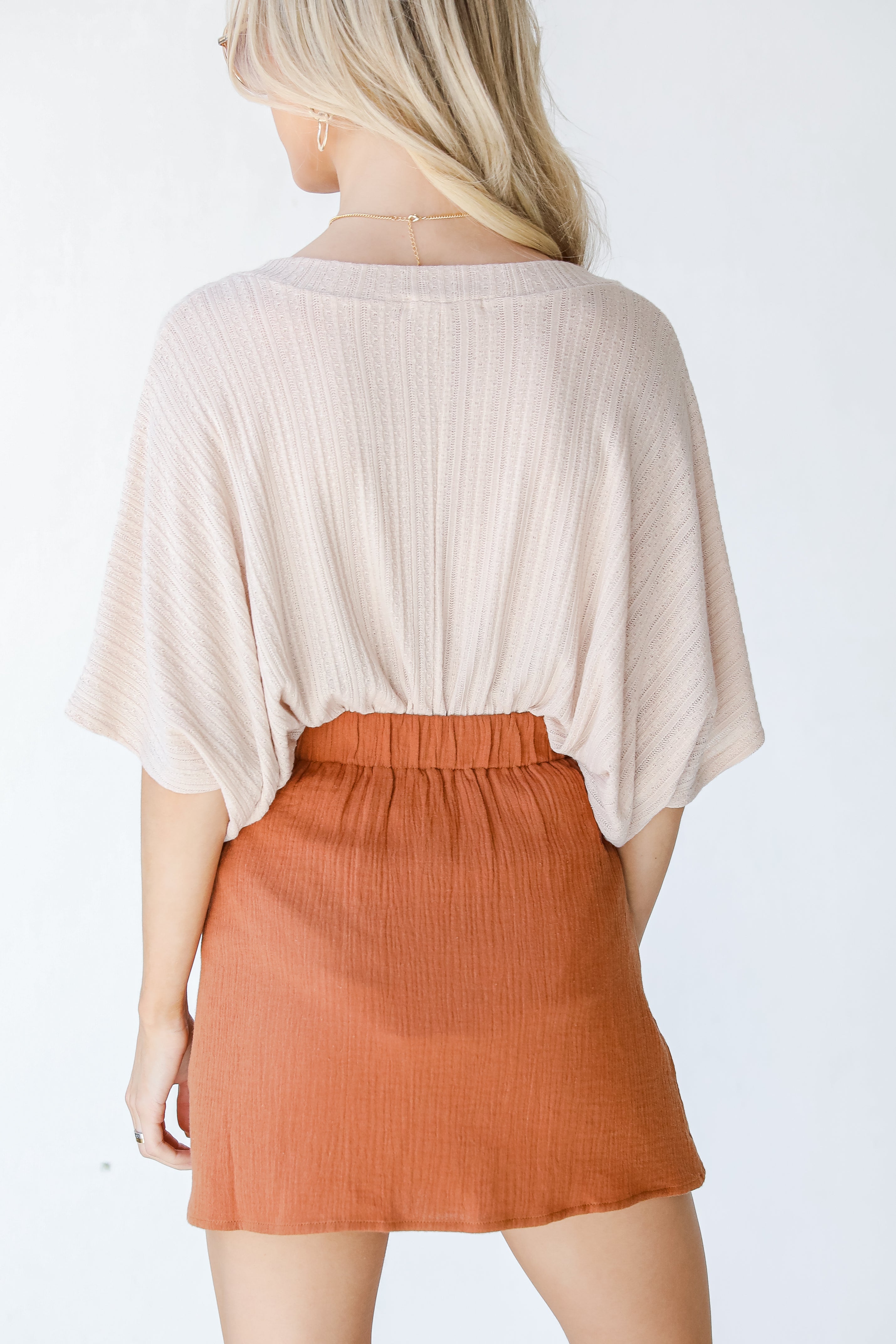 Wrap Mini Skirt in camel back view