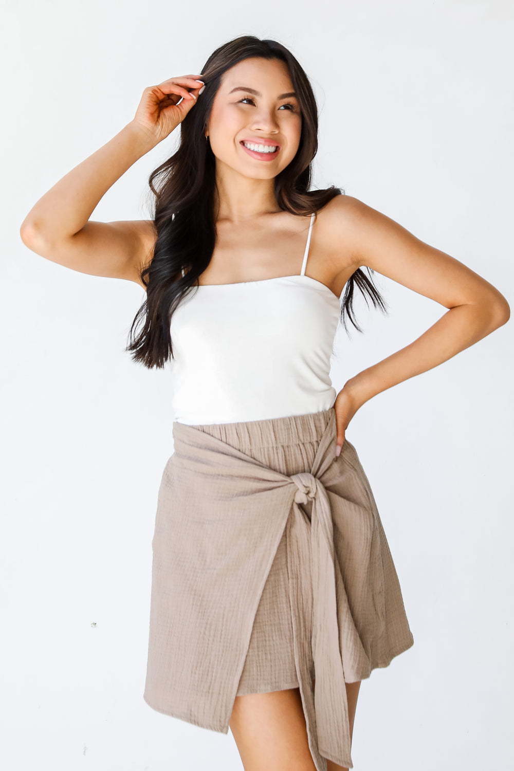 Wrap Mini Skirt in taupe
