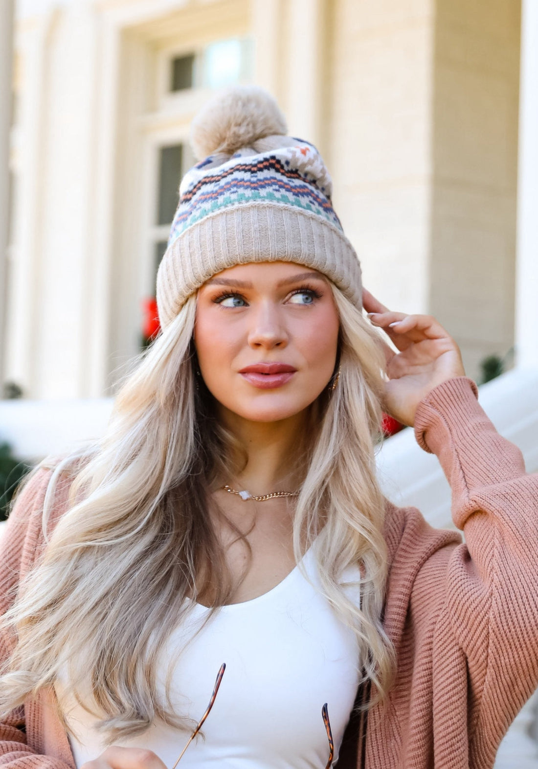 Deluxe Coziness Beige Pom Pom Beanie