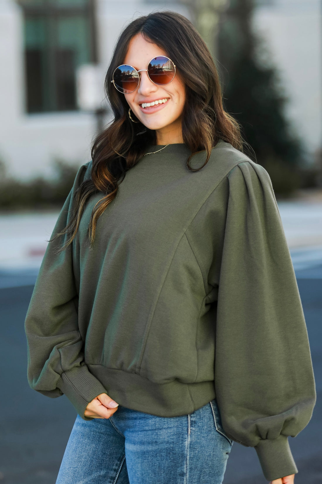 Rachel Olive Fleece Sweatshirt - DOORBUSTER