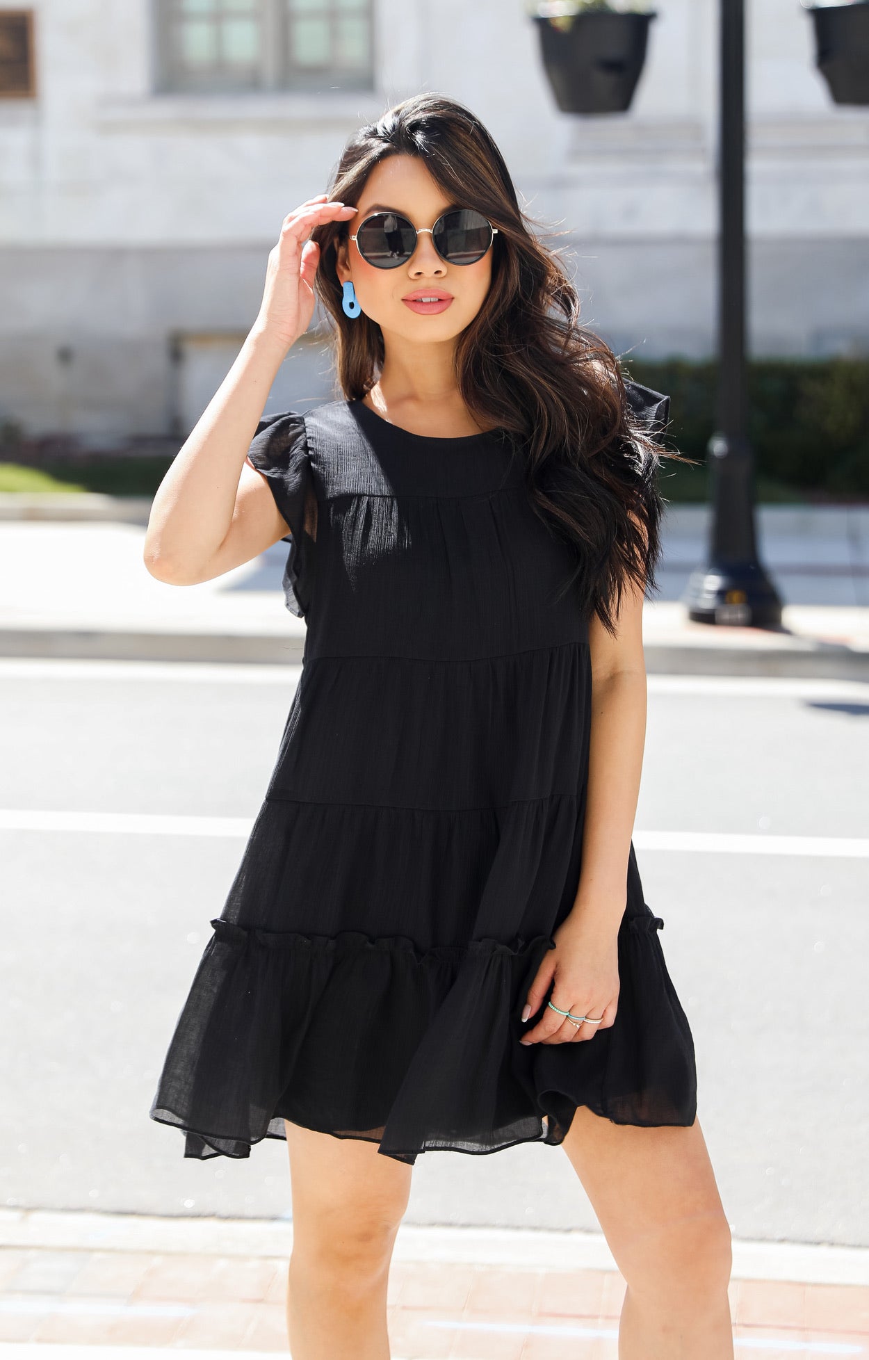 black Tiered Mini Dress