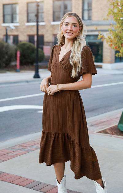 brown Maxi Dress on model