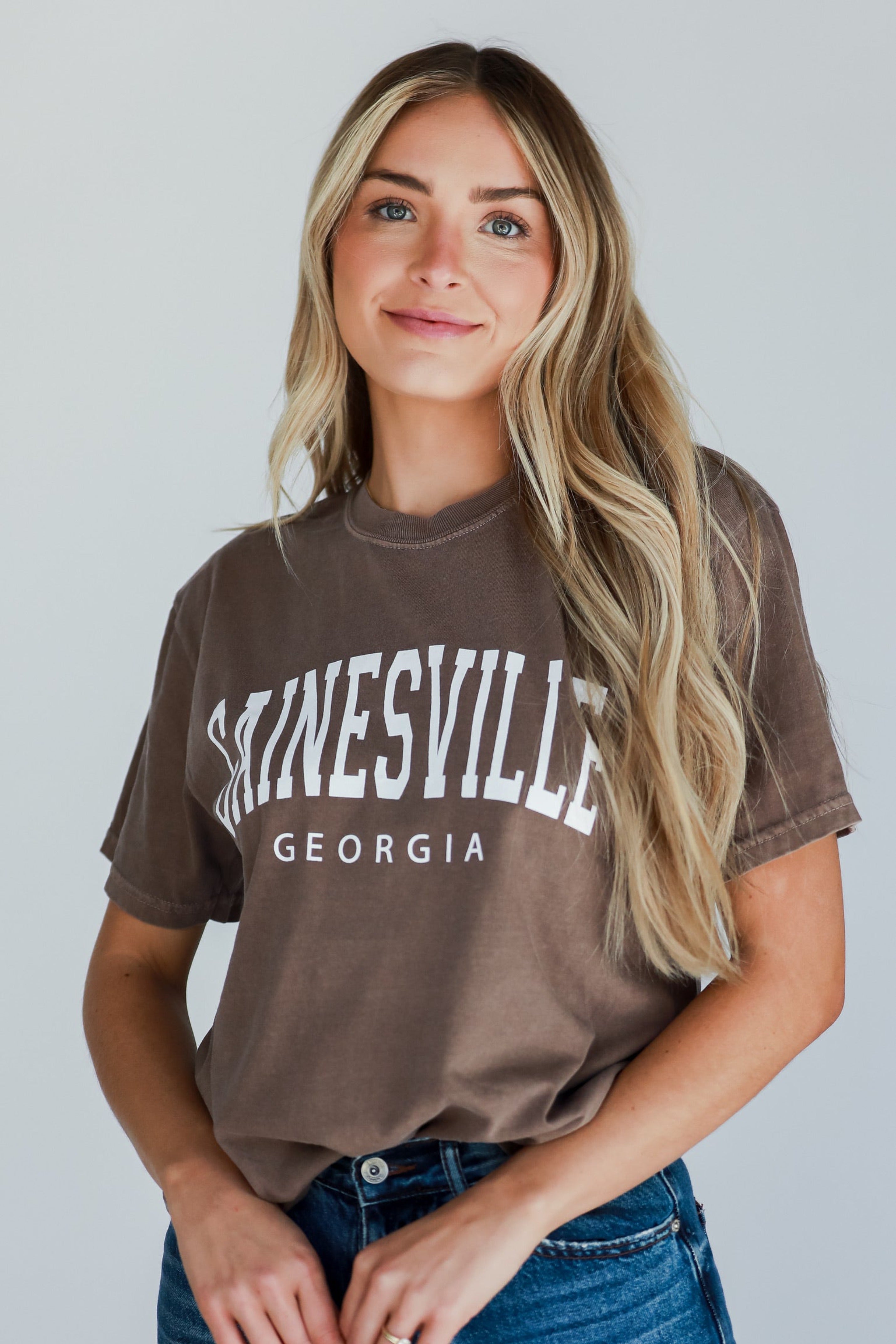 Brown Gainesville Georgia Block Letter Tee front view