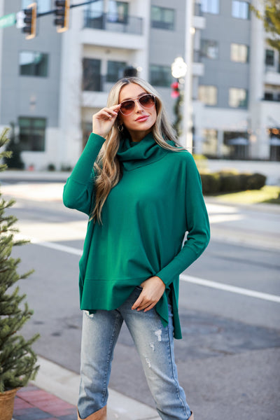 cute green Turtleneck Oversized Sweater