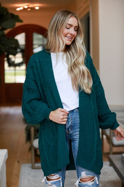Hunter Green Cable Knit Cardigan
