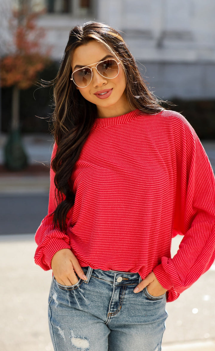 cozy red Oversized Corded Top