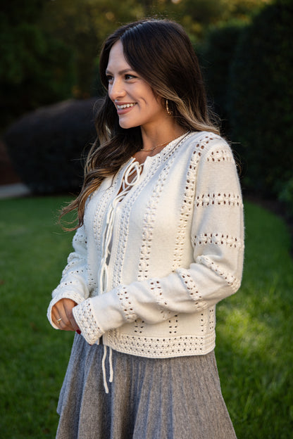 Something To You Ivory Tie Sweater Cardigan