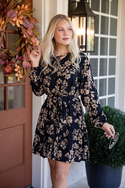 Going Out There Black Floral Mini Dress