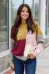 Adorable Expression Burgundy Color Block Sweater