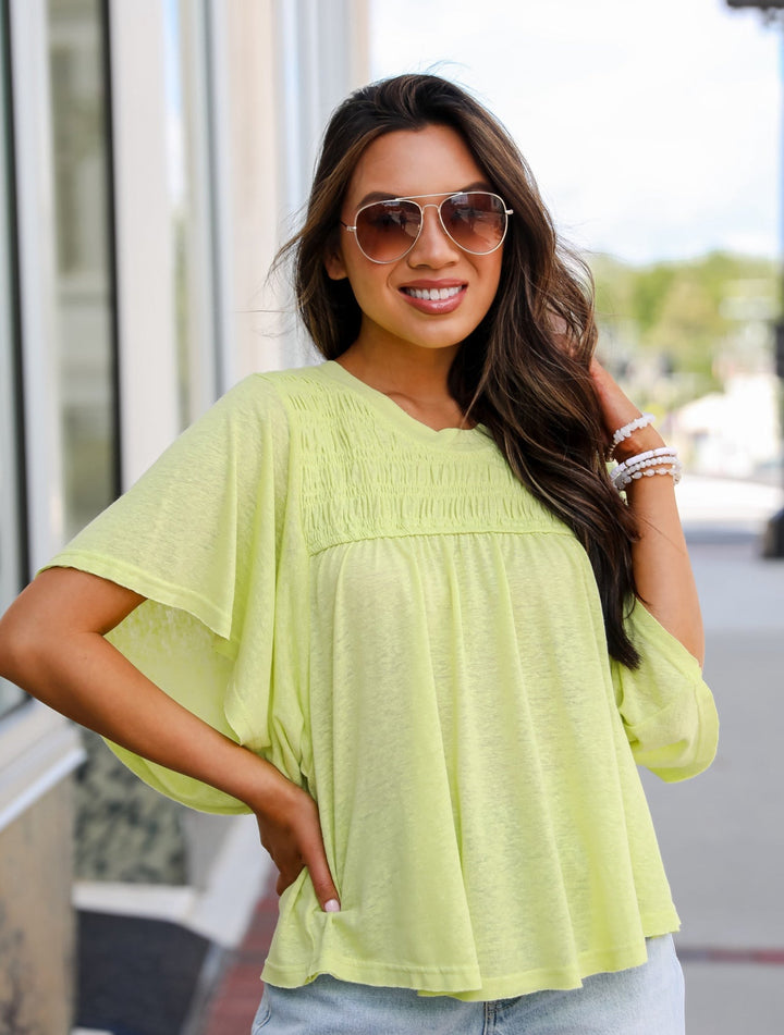 Laidback Living Lime Smocked Tee