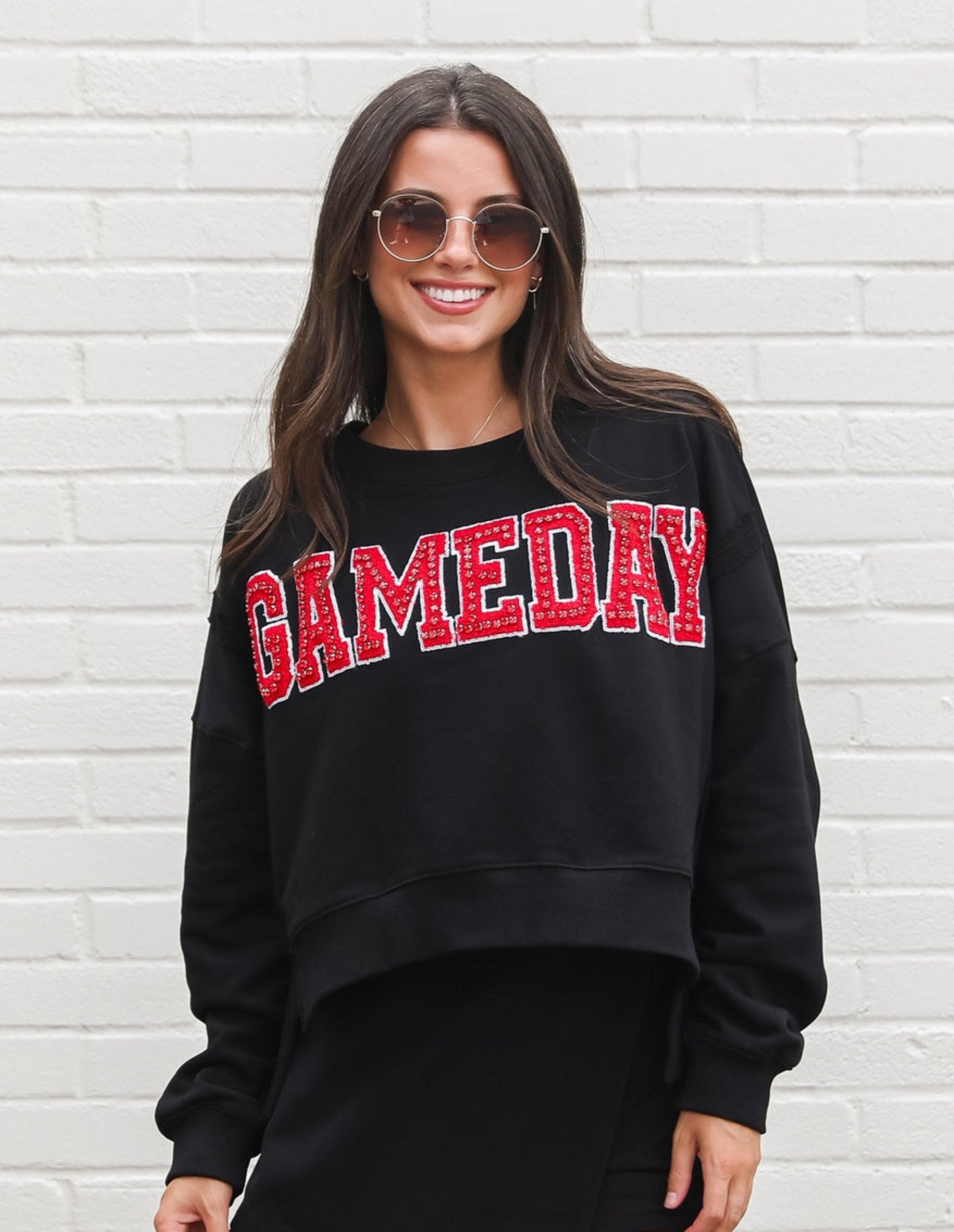 Black Game Day Rhinestone Pullover