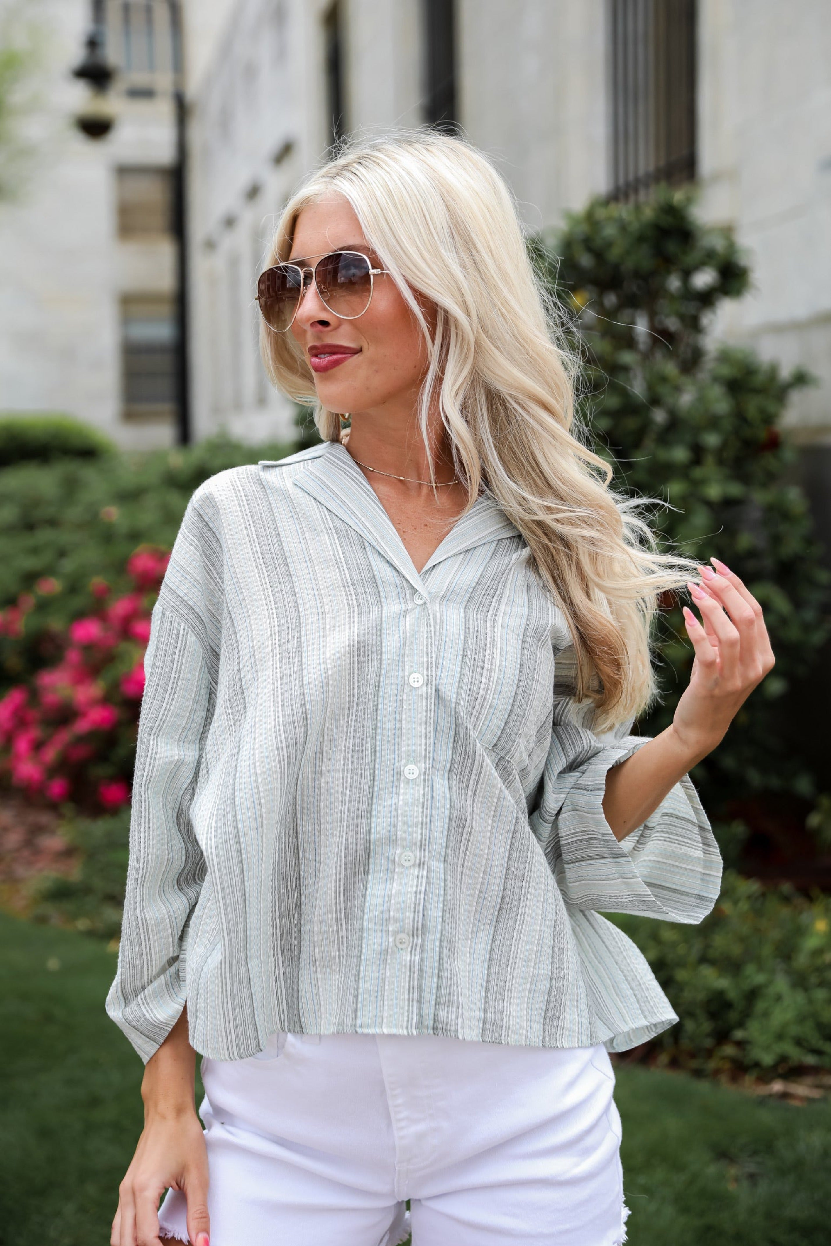 cute Light Blue Striped Blouse