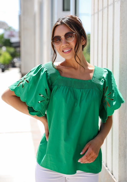 green Eyelet Blouse