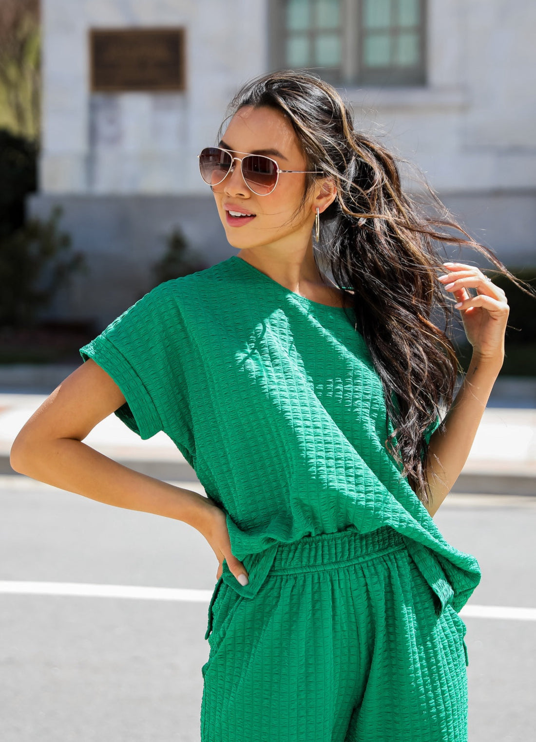 green Textured Top