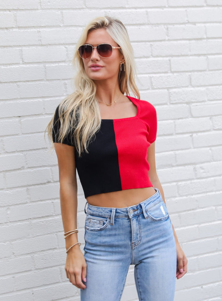 Tailgate Time Color Block Crop Top