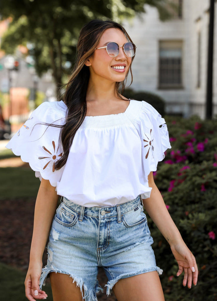 Blissful Afternoon Eyelet Blouse In White