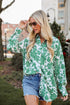 cute Green Floral Button-Up Blouse