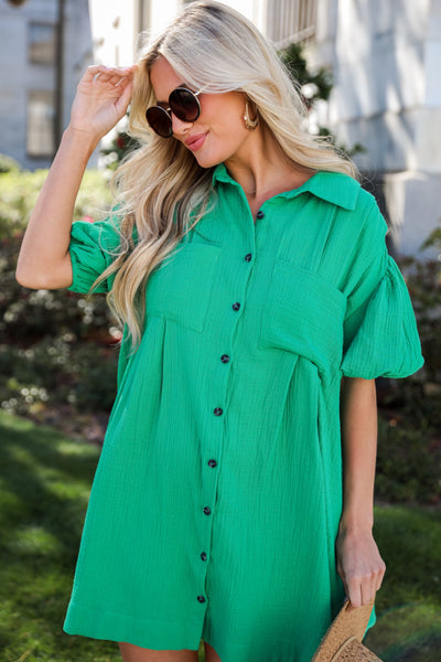 Kelly Green Linen Mini Dress from Dress Up Boutique