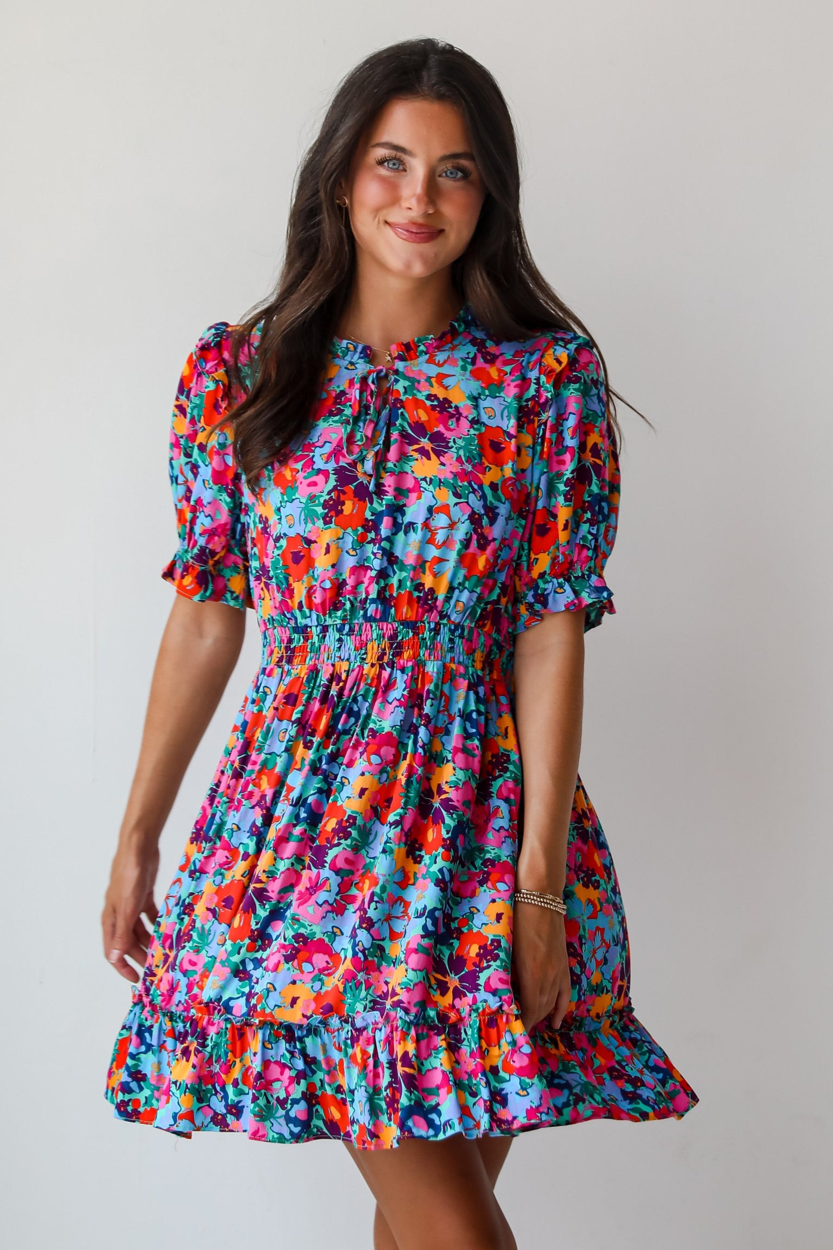 Radiant Romance Blue Floral Mini Dress