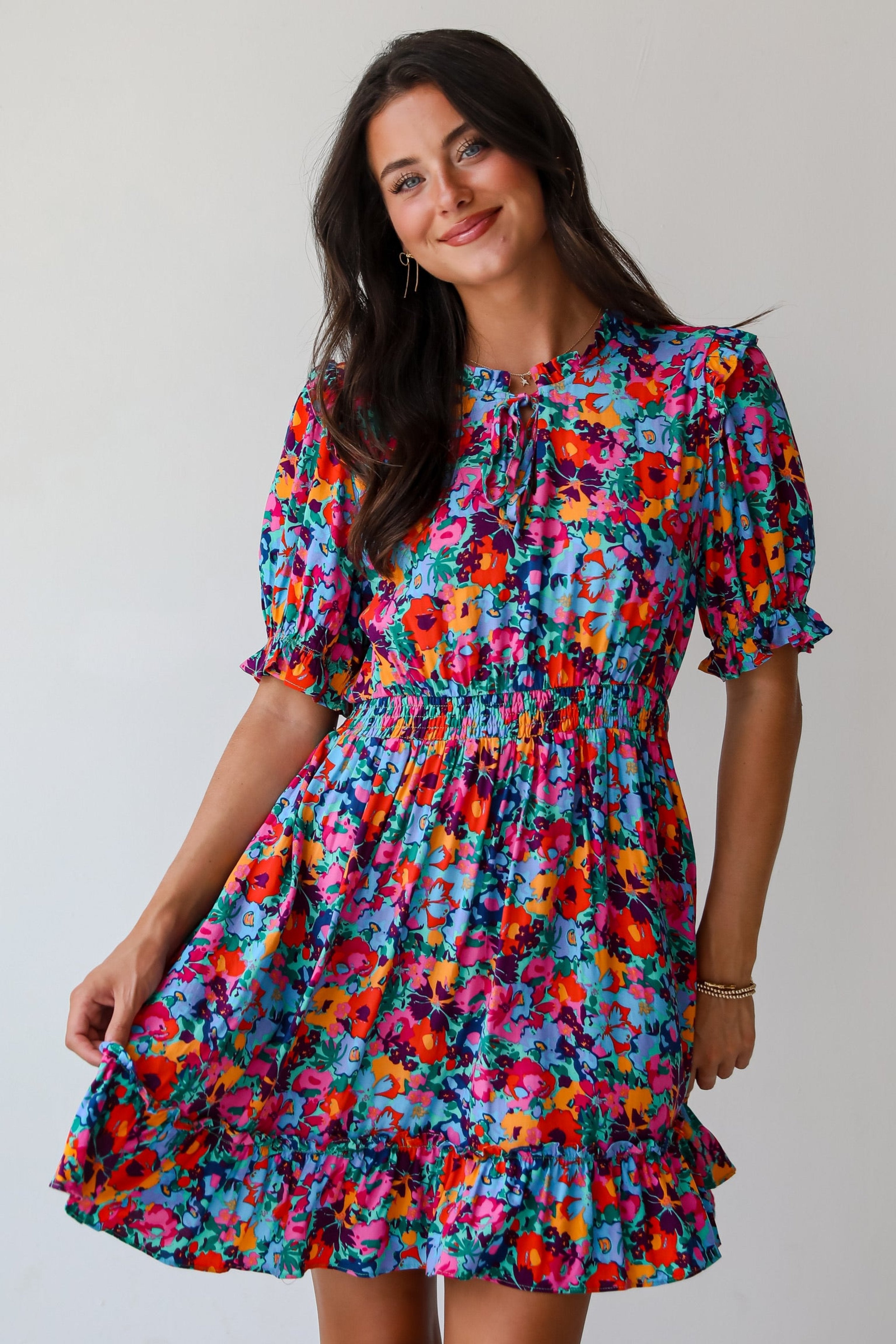 Radiant Romance Blue Floral Mini Dress