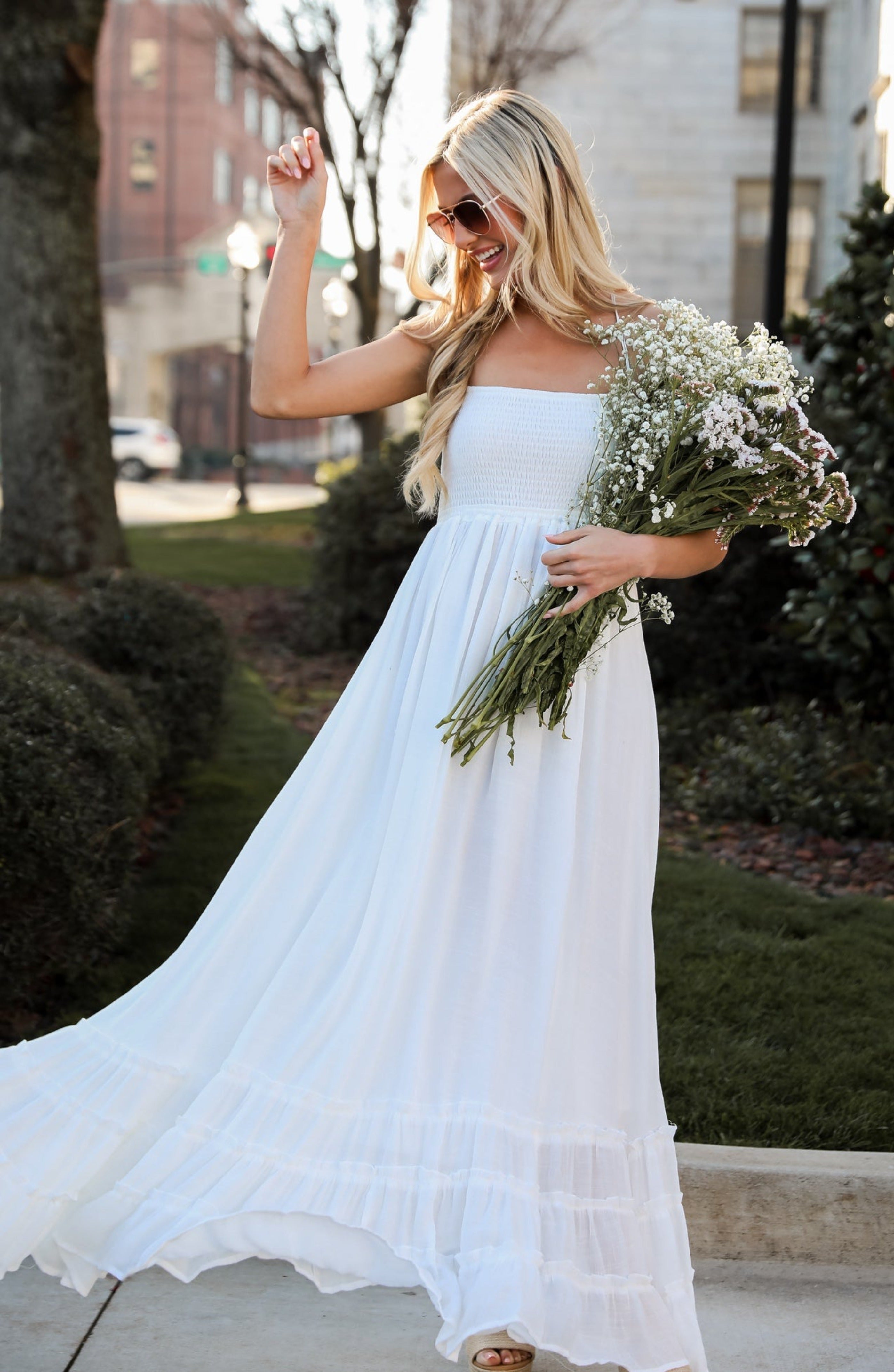 white Smocked Halter Maxi Dress