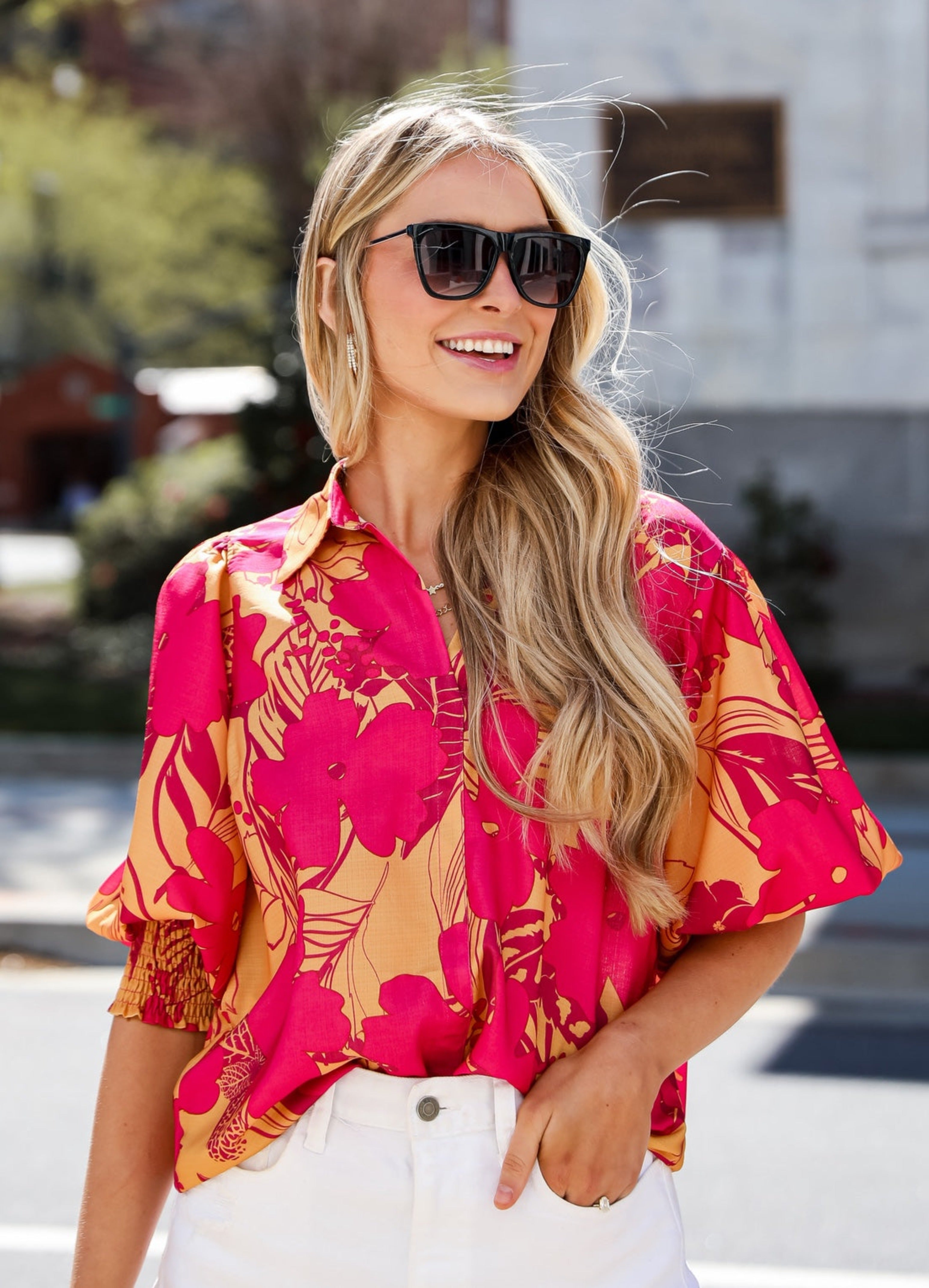 cute Pink Floral Blouse